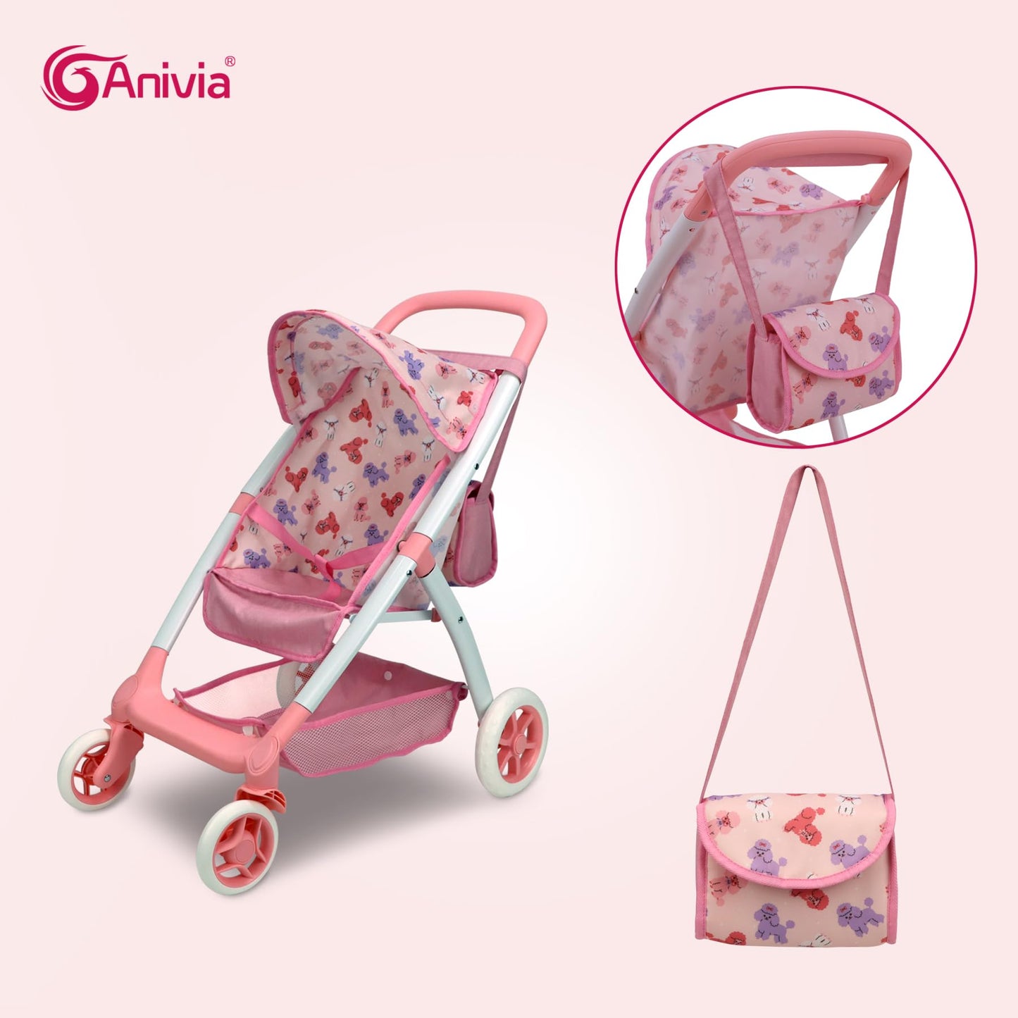 ANIVIA Baby Doll Stroller, Toy Carriage for Kids Baby Doll Stroller for 18 inches American Girl Dolls with Multi Function