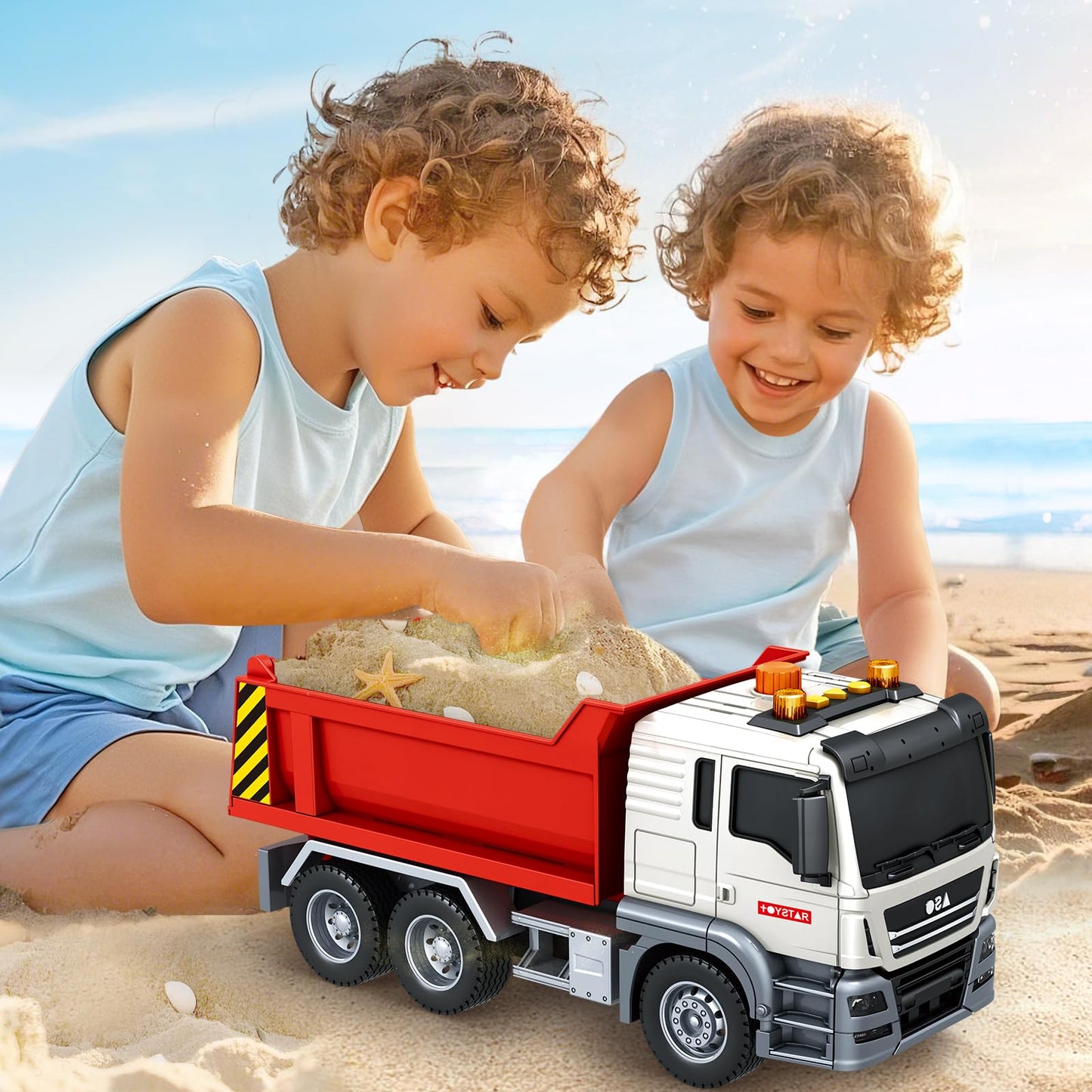 SpringFlower Dump Truck Toy for 3 4 5 6 7 Years Old Boy, Toy Dump Trucks Vehicle Toy with Sound and Light, Kids Toddlers Red Dump Truck Birthday Gifts for Boys & Girls
