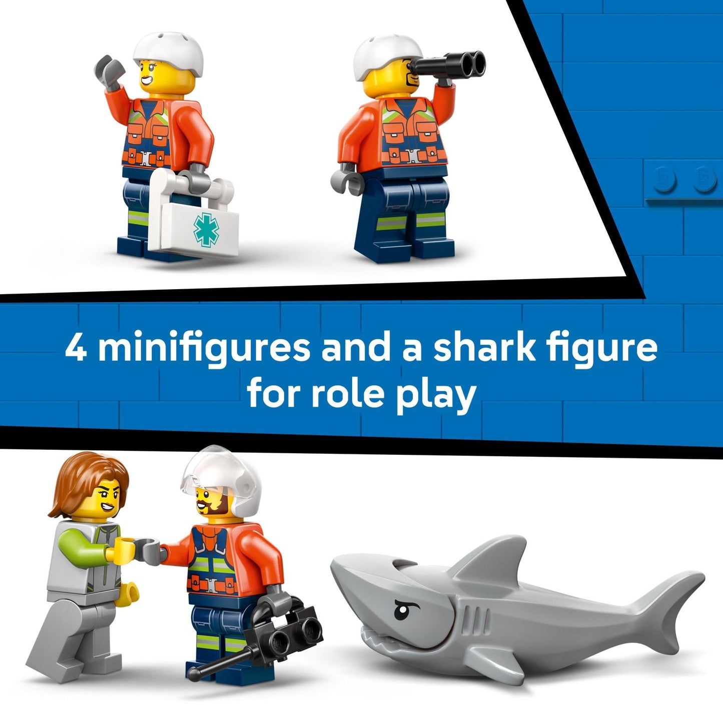 LEGO City Coast Guard Helicopter Building Toy for Kids - Pretend Play Emergency Response Set for Boys & Girls, Ages 7+ - Includes 4 Minifigures, Shark, & Rescue Pod - Gift Idea for Birthdays - 60503