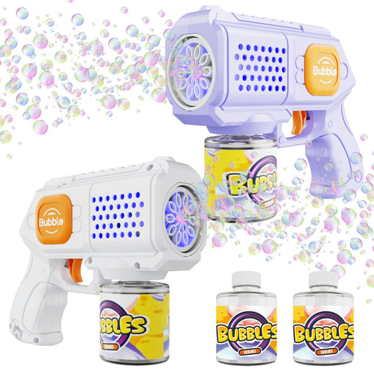 Panamalar 2 Packs Bubble Guns for Kids, Automatic Bubble Machine Gun 10000+ Bubbles/Min, 10 Holes Bubble Maker Toys with Solution/Light for Boys Girls Outdoor Wedding Party, Purple+White