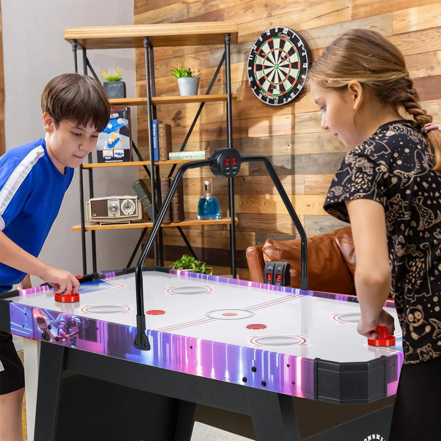 KOTEK 56 Inch Air Hockey Table, Hockey Table Game w/Digital LED Scoreboard & Powerful 12V Motor, Indoor Ice Hockey Table for Game Room, Home, Office with 2 Pucks, 2 Pushers