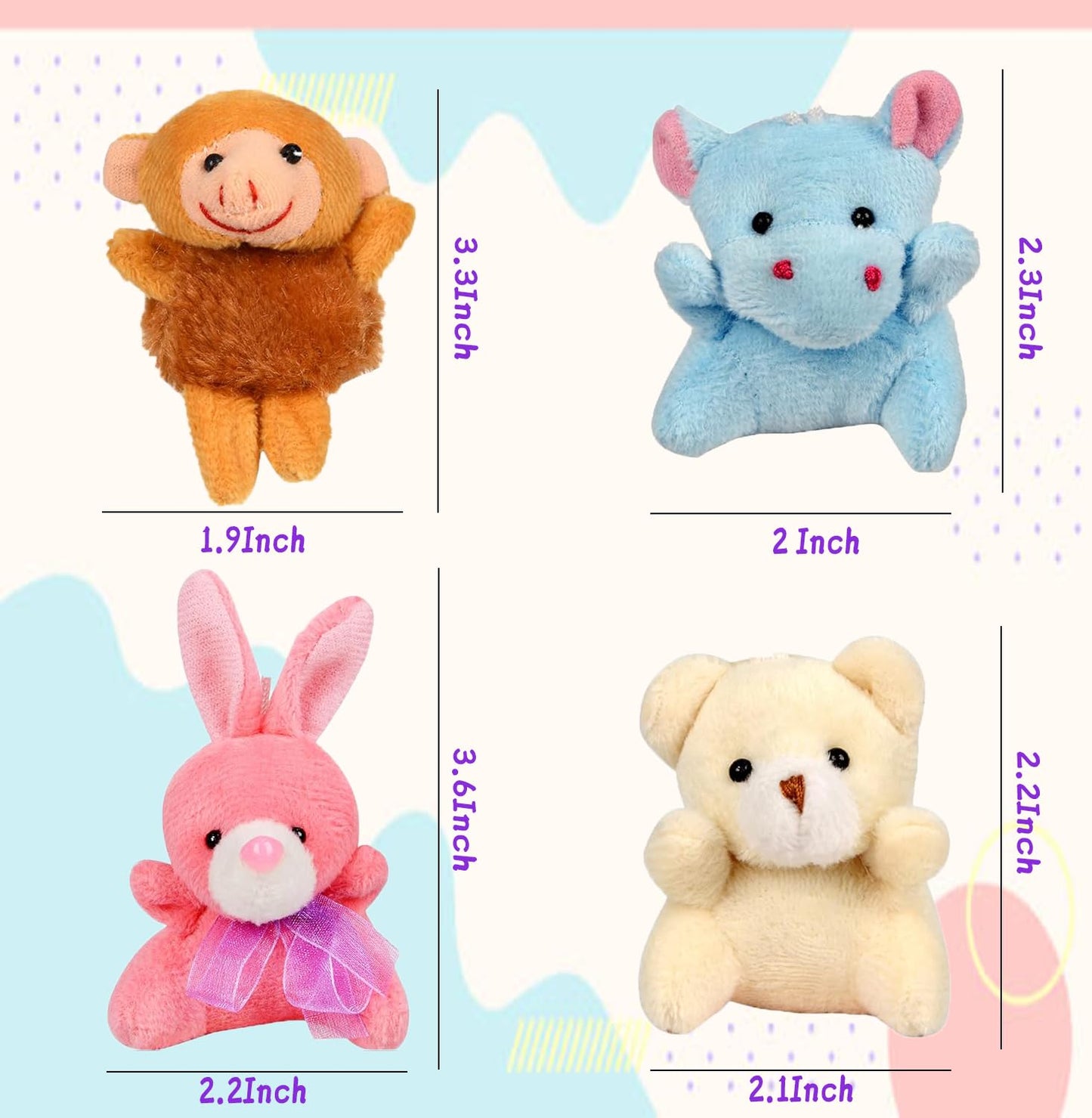 LMAZEPMQ Mini Plush Animal Toy Set,Cute Animals Keychain Decoration for Kids,Goodie Bag Fillers, Basket Stuffers, School Prizes, Valentine's Day Party Supplies (96pcs)