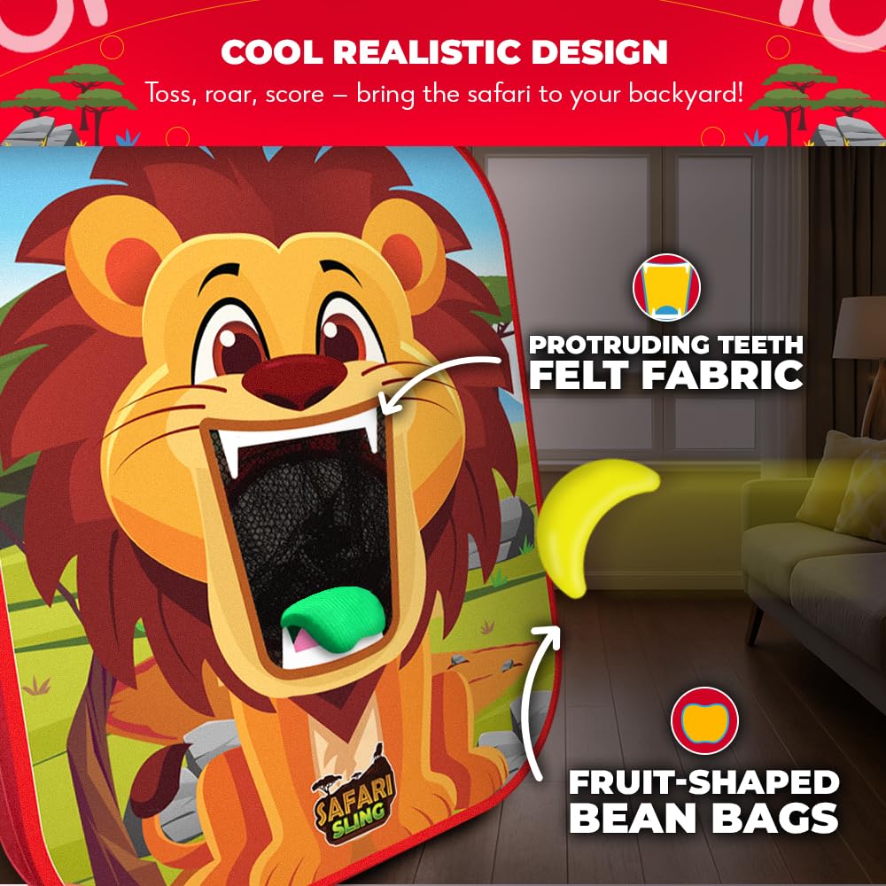 Swooc Games - Safari Sling | 2-in-1 Bean Bag Toss Game for Kids | 5-Second Setup Kids Cornhole Game Set | Outdoor Toddler Activities | Backyard Party Games | Corn Hole Set Toddler Bean Bag Toss