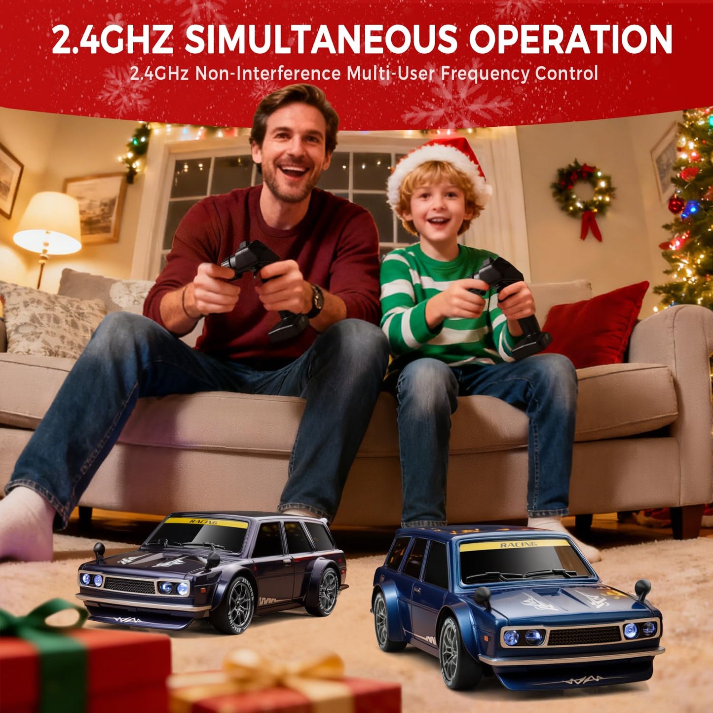 Nowzeth RC Drift Car, 1/24 Remote Control Drift Car for Adults Kids, 20KM/H 4WD Low/High Speed RC Cars with LED Lights, Extra Drifting Tires, Vehicle for Boys Girls Beginners Indoors Outdoors Blue