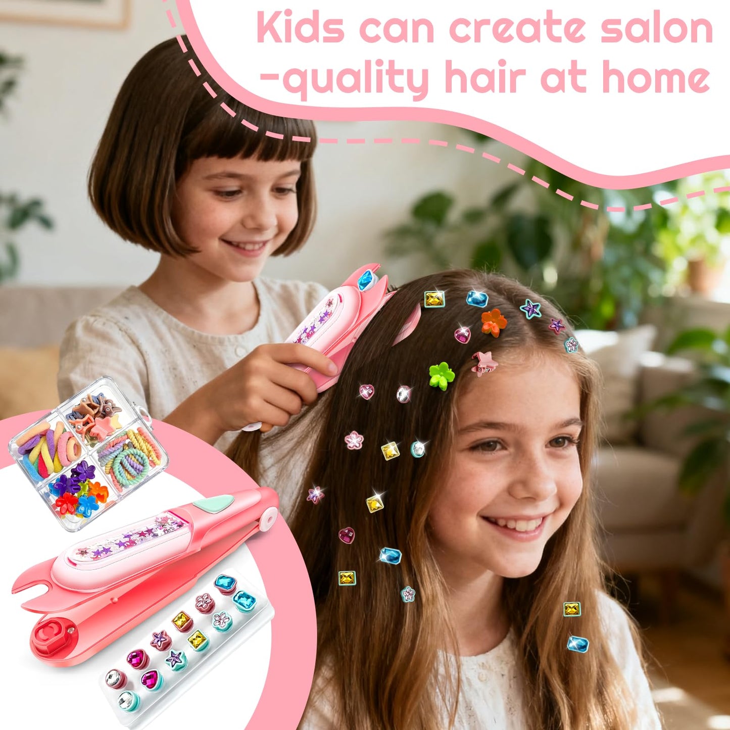 CLRDZN Hair Gem Stamper Kit,Hair Ties and Hair Clips Bling Hair Jewels for Girls Toys, Hair Styling Tool with Reusable Shining Diamonds, Birthday Gifts Toys for Girls Ages 3 4 5 6 8-12