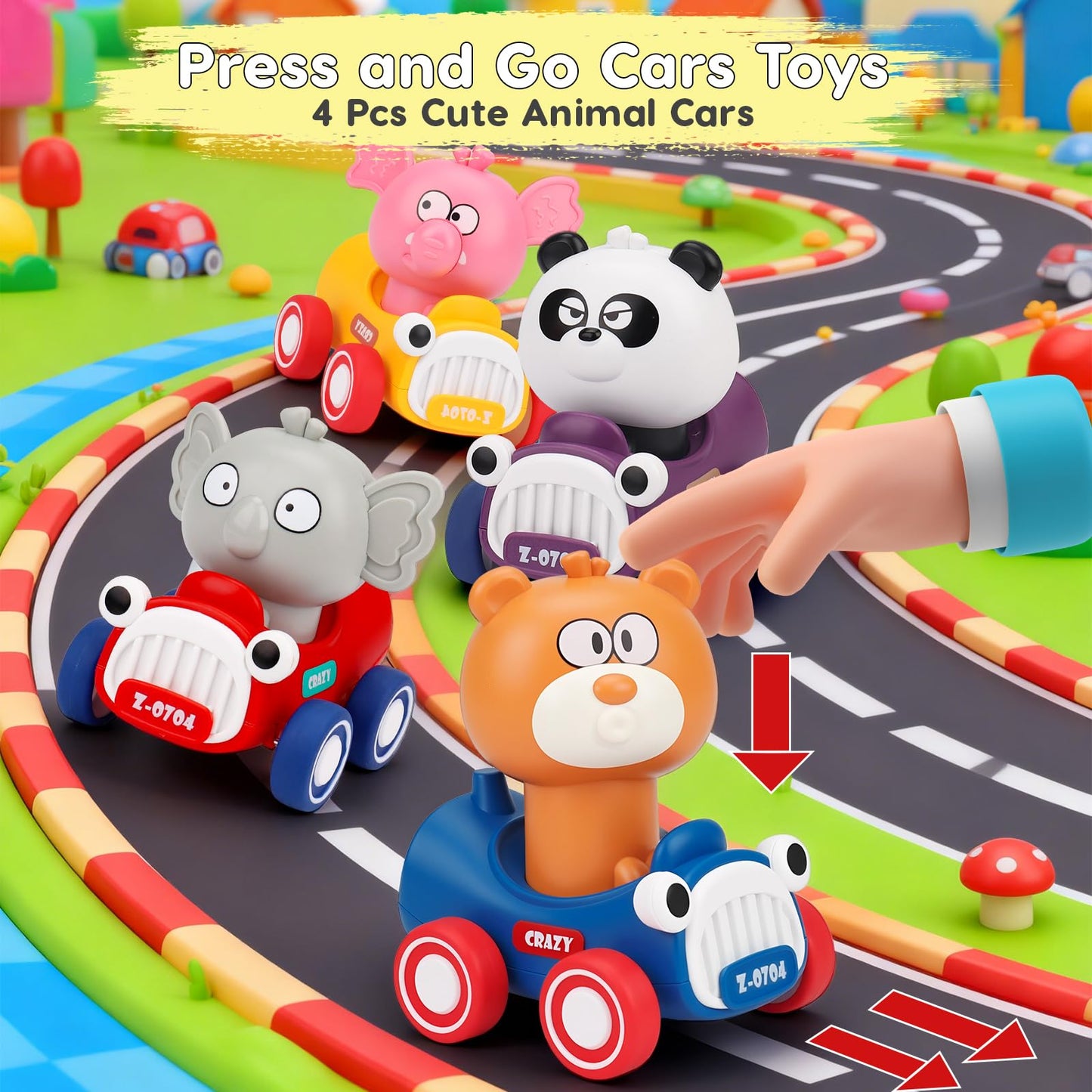 AugToy Press and Go Toy Cars for Toddlers 1-3, Animal Racing Cars Infant Baby Toys 6-9-12-18 Months, Cars Toys for 1 2 Year Old Boy Girl Gifts, One 1st First Year Old Boy Girl Birthday Easter Gifts