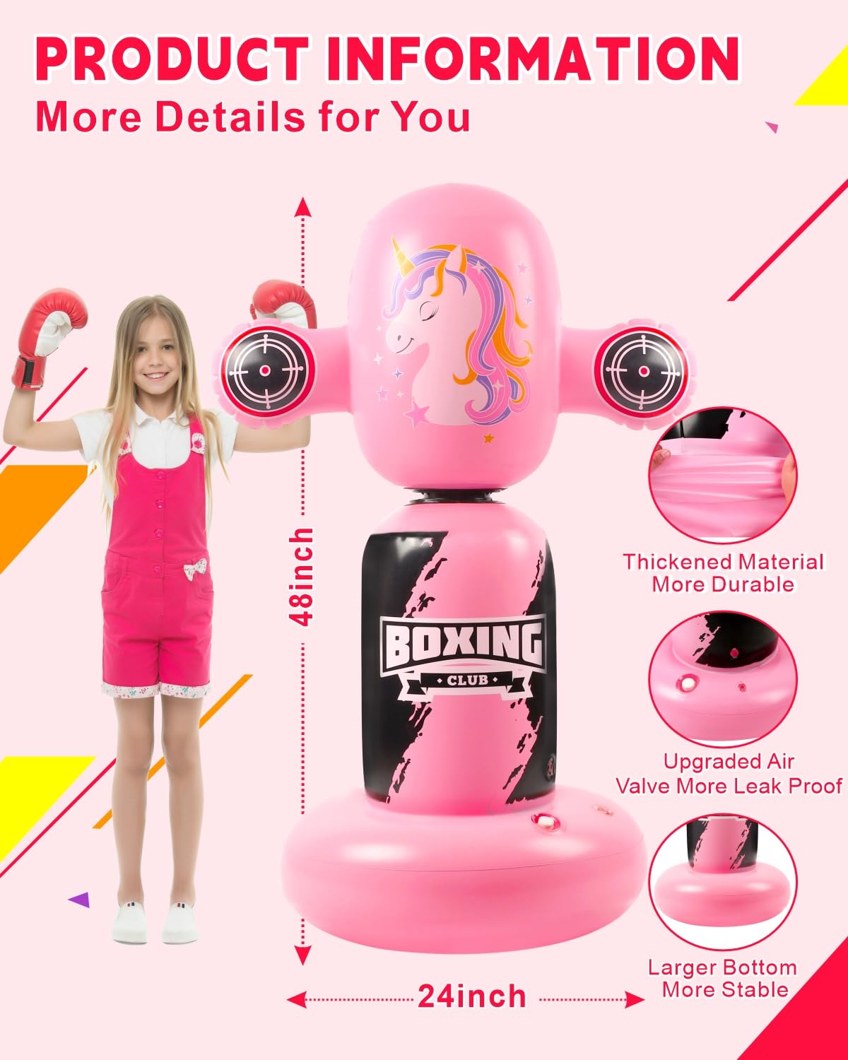 VCOLAN Punching Bag for Kids,48inch Kids Punching Bag,New Upgraded 360°Rotating Inflatable Boxing Bag Toy for Girls, Christmas Birthday Gift for Kids Age 3-6