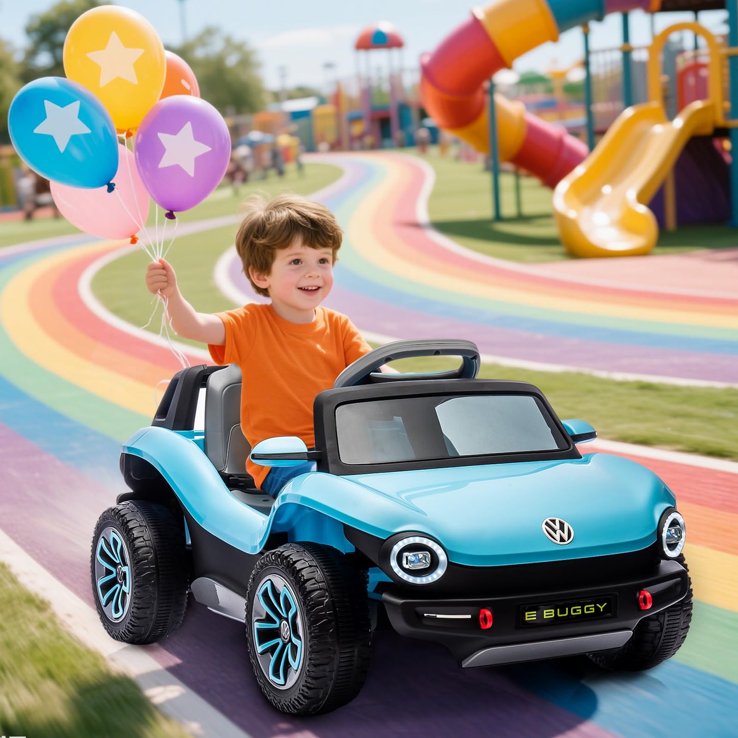 GarveeLife 12V Kids Ride On Car Licensed Volkswagen Beetle Electric Ride On Toy for Toddlers 4 Wheeler Vehicle with Parental Remote, Battery Level Display, LED Lights, USB, Horn, Music, Blue