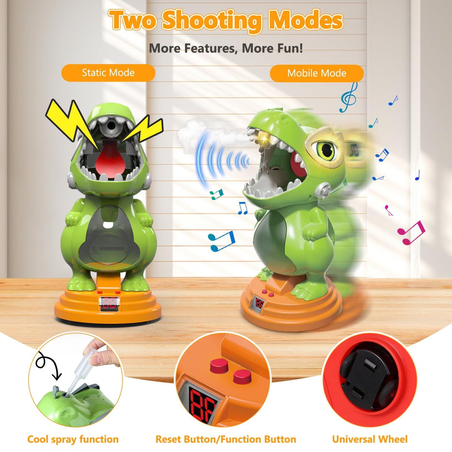 AuroTops Movable Dinosaur Shooting Toys for Kids Ages 5-8, for 6-8 Year Old Boys Girls Dinosaur Toys with Mist Spray,Roar & Light,Shooting Games for Kids Birthday Gifts Outdoor Indoor
