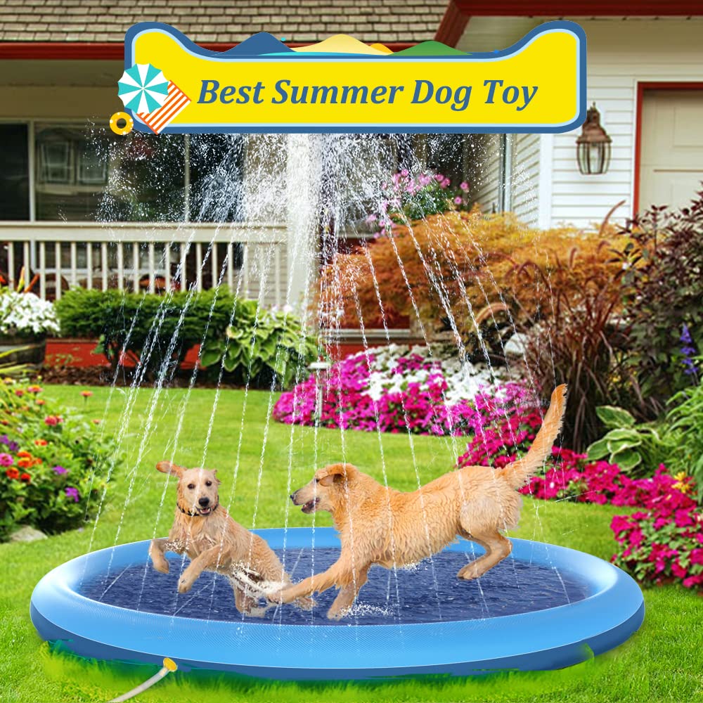 Raxurt Splash Pad for Kids and Dog, 87IN Non-Slip Large Baby Play Mat, Thickened Durable Dog Pool Toys, Sprinkler Outdoor Water Toys for Ages 3-12 Boys Girls, Parent-Kids, Blue