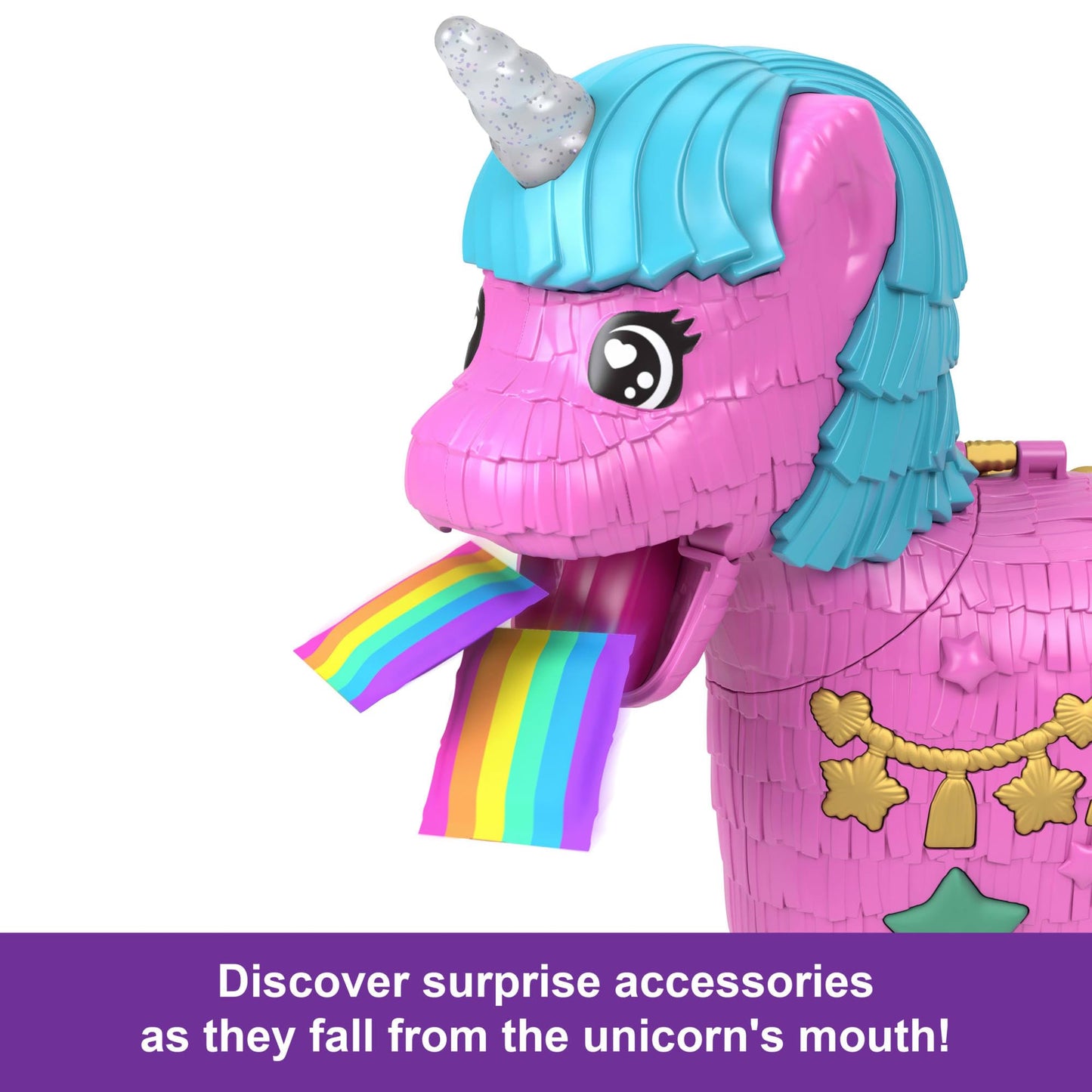 Polly Pocket Unicorn Partilandia Pinata Pencil Case with 2 Mini Dolls & 25 Party Themed Accessories, Toy +4 Years (HYD96)