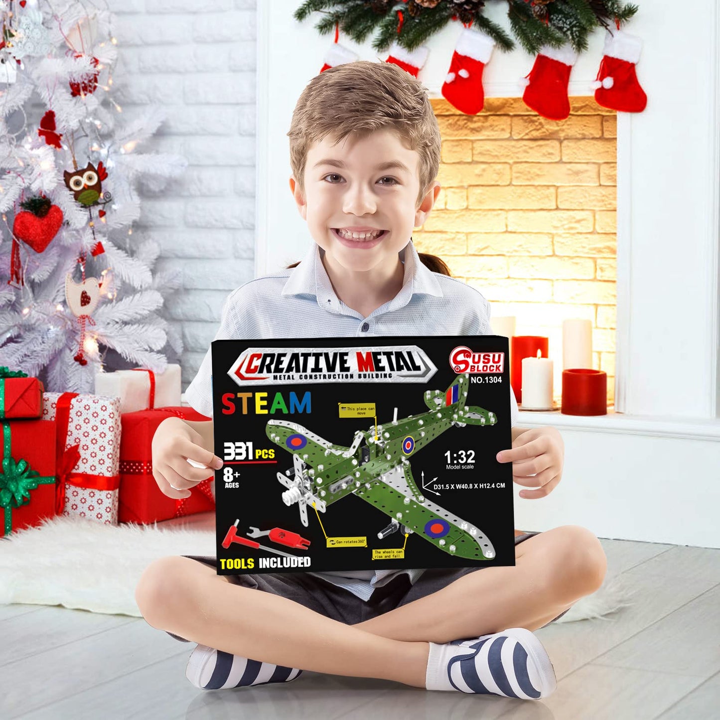 Ferthor Fun STEM Building Toys Model Airplane Kits for Boys 8-12,Airplane Model Scale 1:32 Metal Building Kit,Erector Sets Model Planes for Kids 8-12,Best Airplane Gifts for Hurricane Fighter Fans