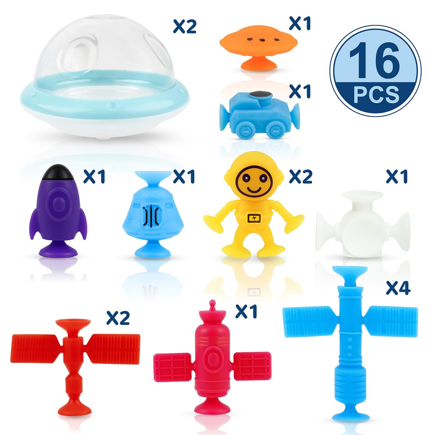 ChuburD Suction Bath Toys, Bathtub Toys, Sensory Toy, Interesting Space Set with Alien and Space Station, for 3 and up