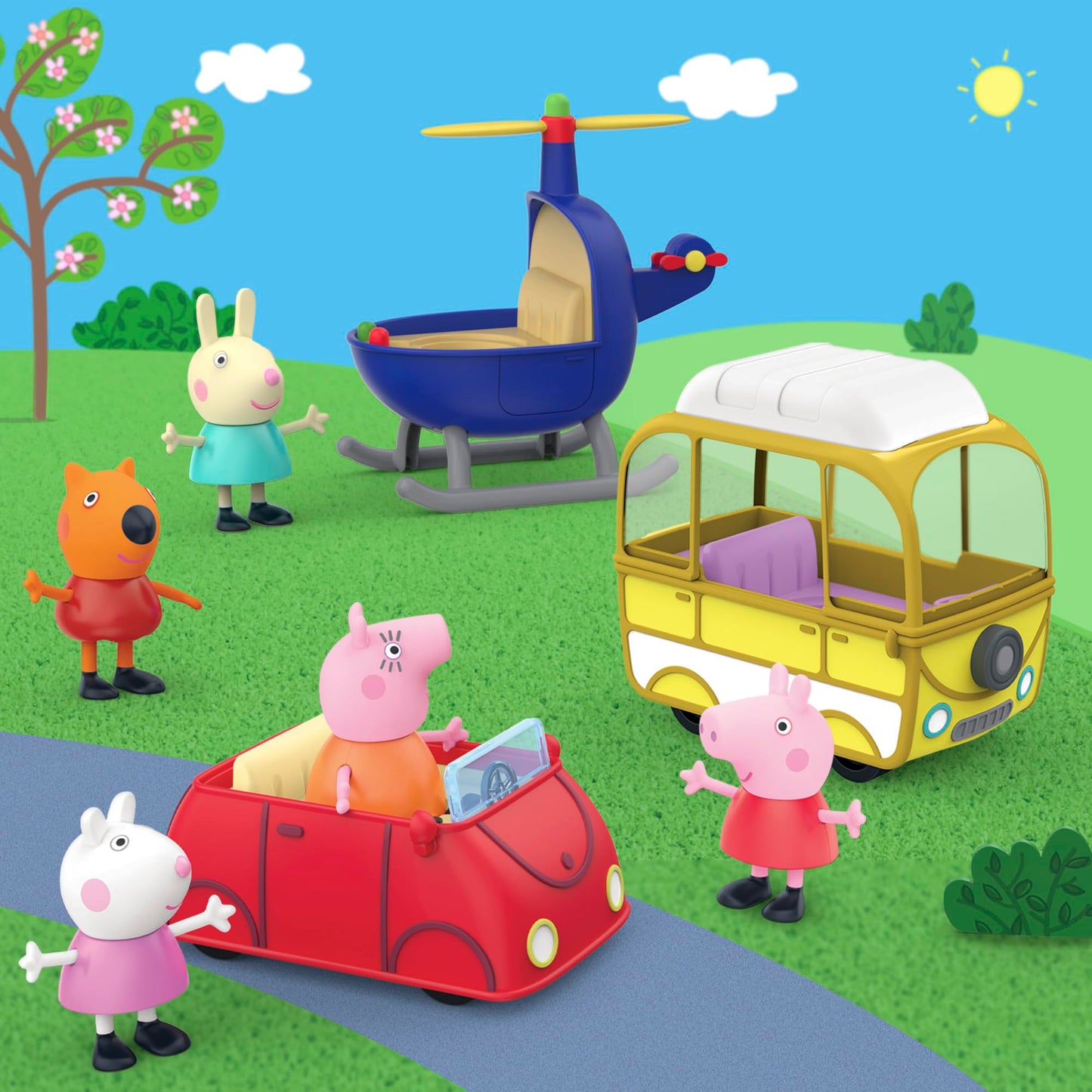 Peppa Pig Peppa's Little Vehicle Playset for Girls and Boys, Includes Helicopter, Camper, and Car, and 5 Figures Set, Preschool Toys, Ages 3+ (Amazon Exclusive)