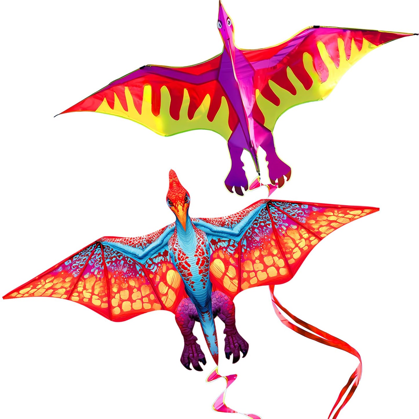 HENGDA KITE 2 Pack Dragon Kites for Kids and Adults，Dinosaur Kite Easy to Fly,Beach Kites for Family Outdoor Toy Games & Activities,Suitable for Beginners