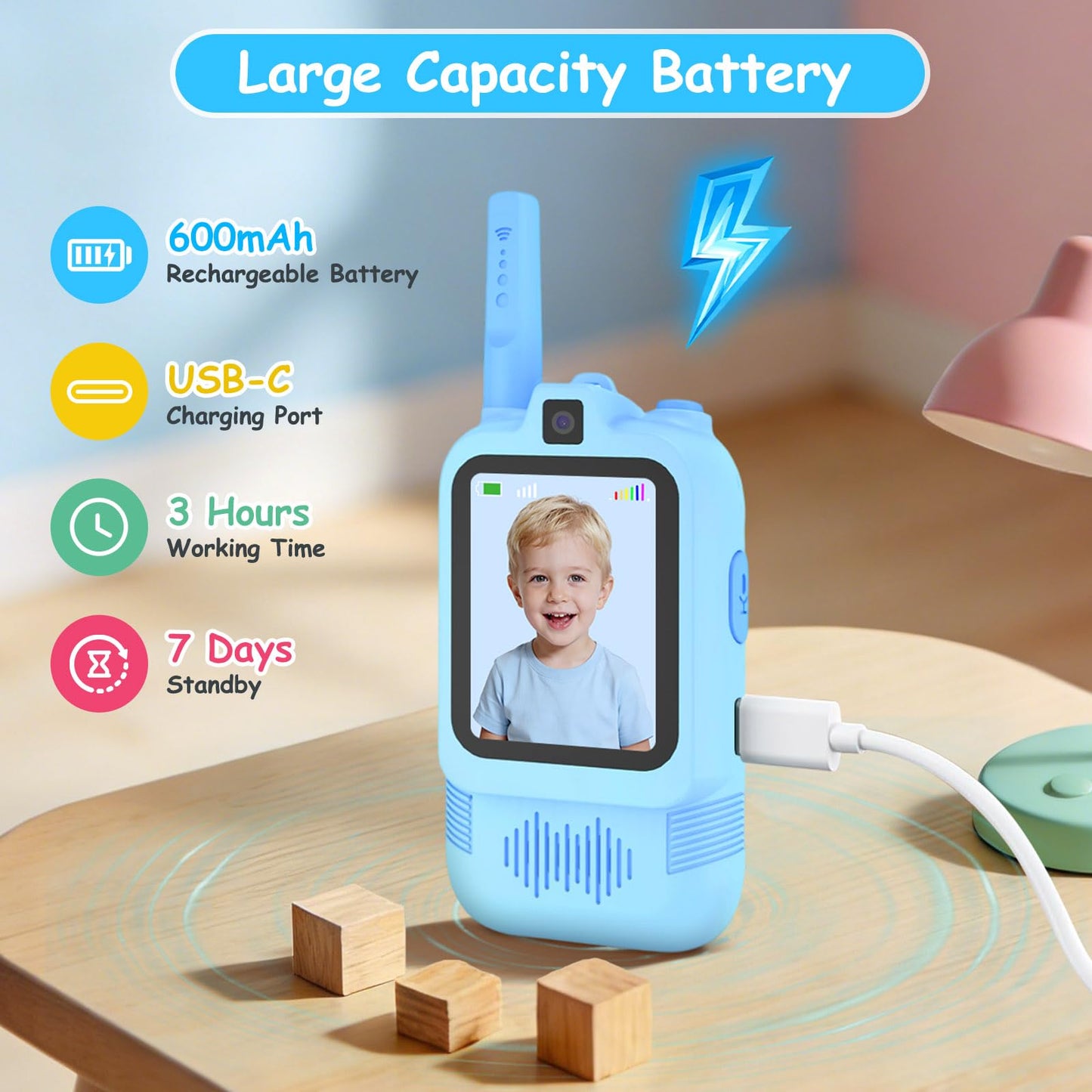 Video Walkie Talkies for Kids with Front and Rear Cameras, 2 Pack Long Range Rechargeable Kids Walkie Talkies with Video Call, Walkie Talkies Toy Gift for Indoor Outdoor Camping Hiking Boys Girls