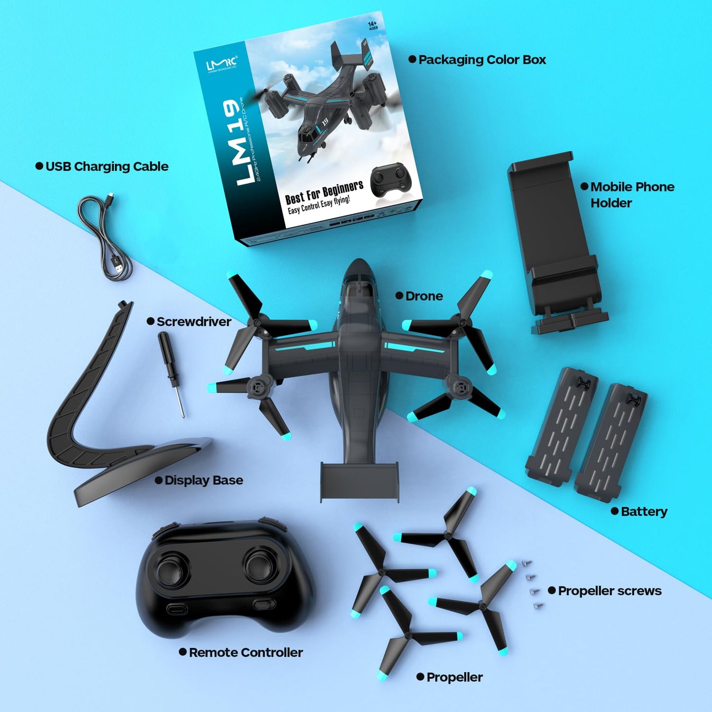 LMRC LM19-A Drone with HD Camera for Beginners, WiFi Live Video Remote Control Airplane, Easy & Ready to Fly RC Plane, RC Quadcopter Gift Toy for Boys, Girls age 14& Adults, 2 Batteries (Dark Blue)
