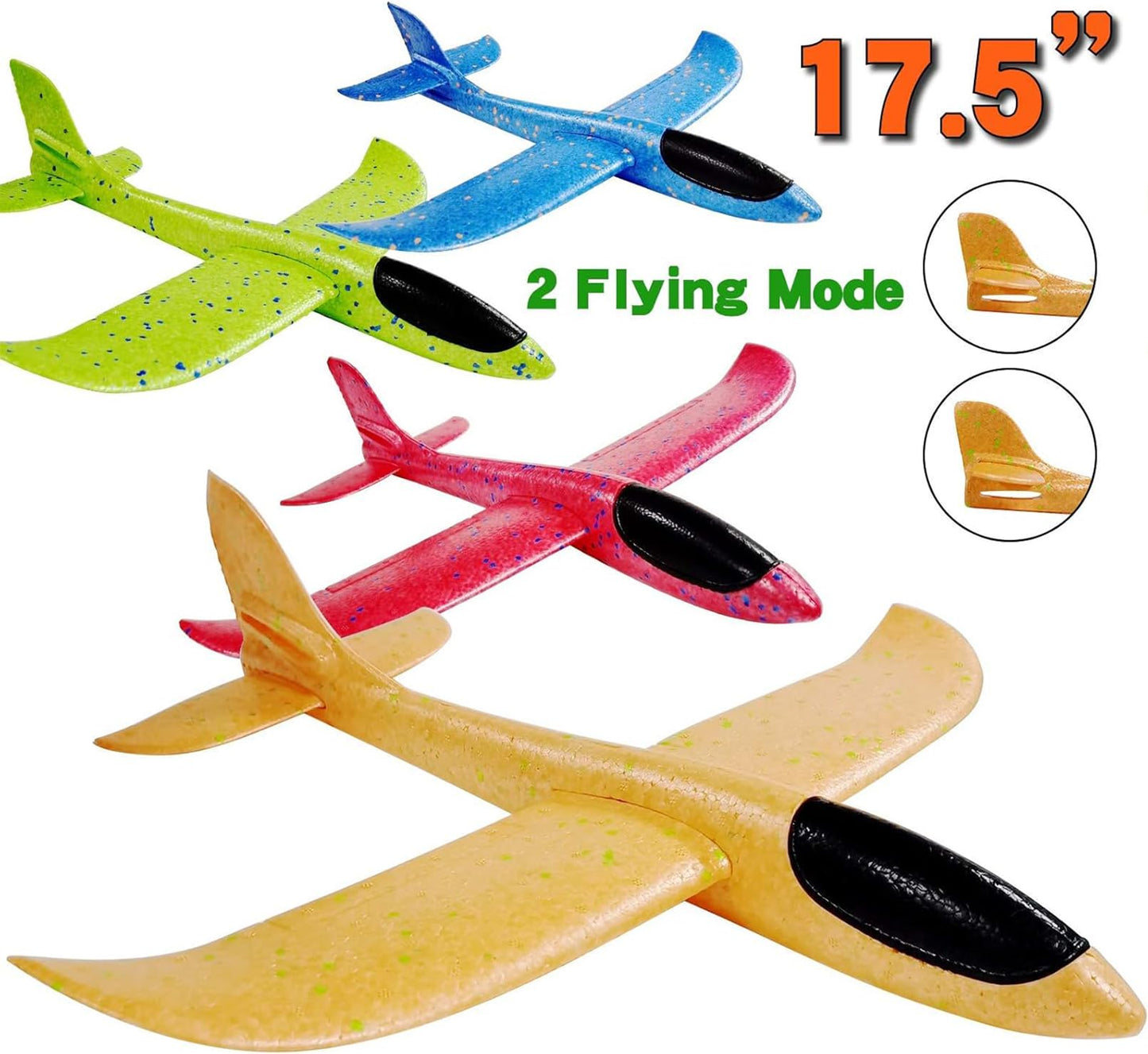 PLMMOUT 4 Pack Foam Airplanes,17.5" Large Throwing Foam Plane,Airplane Toys for Kids,2 Flight Mode Glider Plane Outdoor Toys,Foam Airplane Party Favors Birthday Gifts for 3 4 5 6 7 Year Old Boy