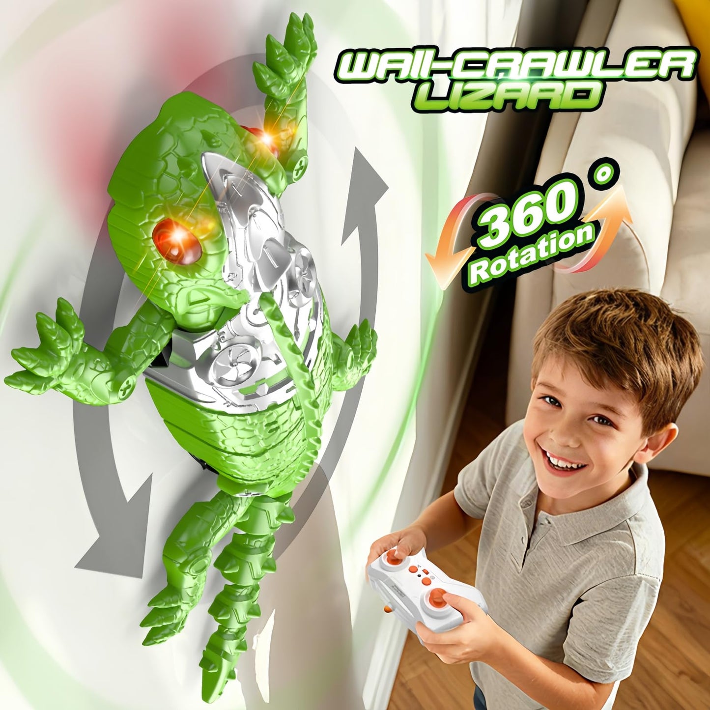 DOLGZIS 2026 Wall Crawler Gecko, Rechargeable Remote Control Robot Kids Toys, Gecko Wall Climbing Toy for Kids, Birthday, Easter, Christmas & Festival Gifts for Boys, Girls