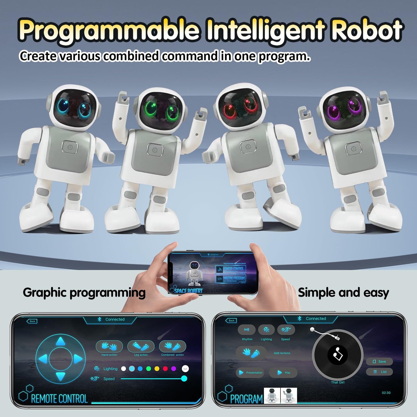 Gsou Dancing Robot Speaker Toys for Kids & Adults, Portable Dancing Bluetooth Speaker with LED Lights, Intimate Companion, Programmable Interactive Robot Toys with iOS & Android APP Remote
