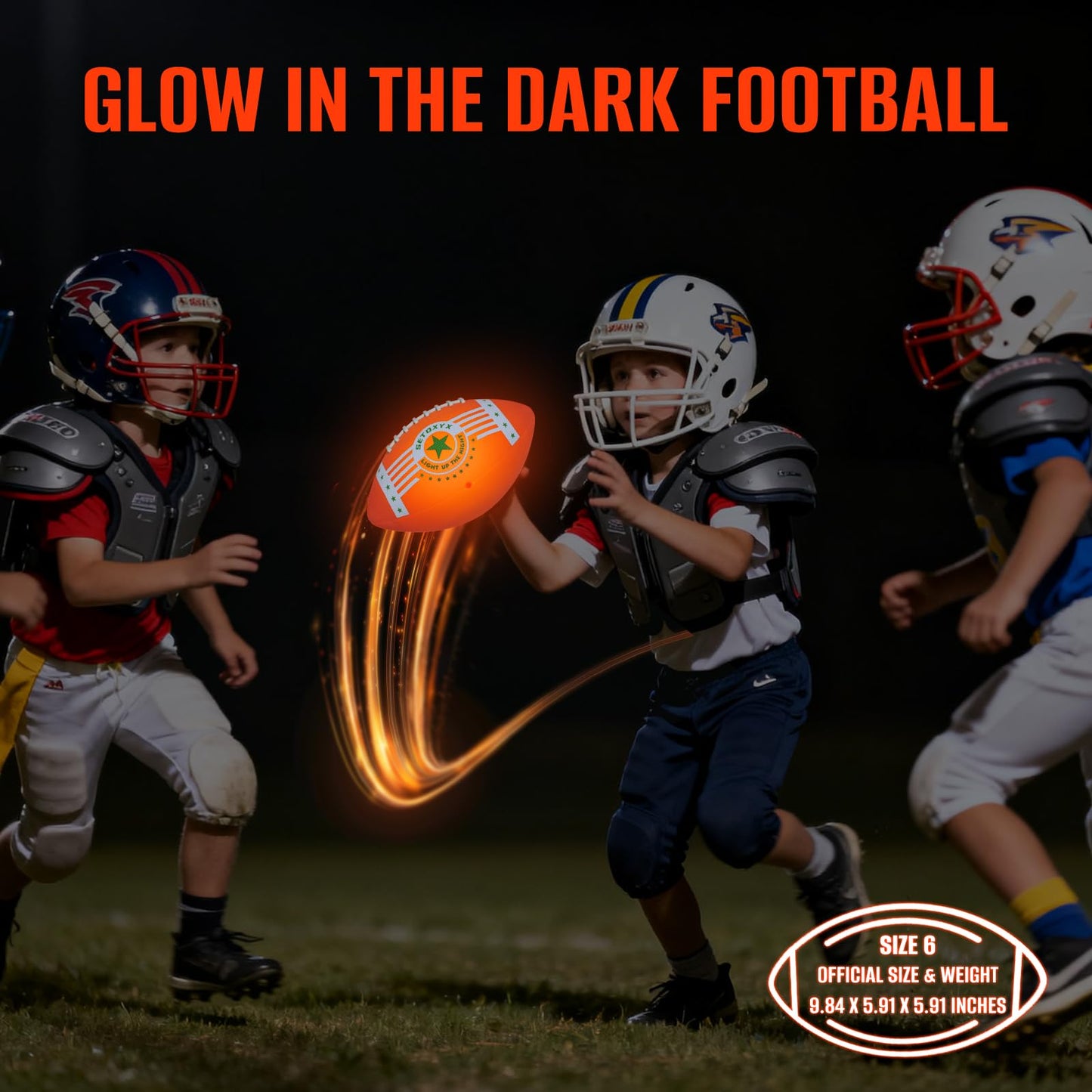 SETOXYX Glow in The Dark Football, Light Up Football for Night Outdoor Sports Games, Official Size 6, Gifts for Boys Teens, Birthday Gift Ideas Toys for Boys Ages 7 8 9 10 11 12 13 14 15