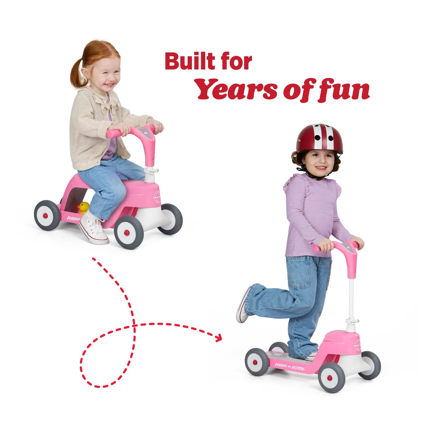 Radio Flyer Scoot 2 Scooter, Pink, for Kids Ages 1-4, Ride On Toy or 4-Wheel Kids Scooter, Durable Wheels and Frame, Converts Easily with Flip Deck, Toddler Ride On Toys (Amazon Exclusive)