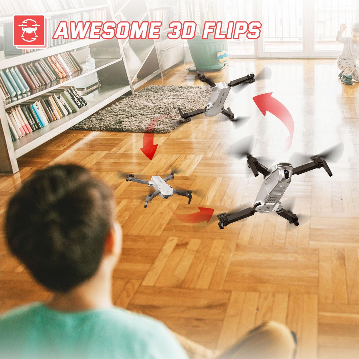 Foldable Drones for Kids Beginners - With 1080P HD Camera, FPV Remote Control Quadcopter, One Key Start/Land, Altitude Hold, 2 Batteries RC Helicopter Toys Gifts for Boys (Lunar Silver)