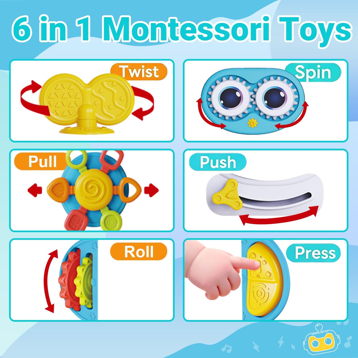 MoraBaby Robot Musical Busy Cube for Toddlers 1-3 Years Old, Montessori 6-in-1 Activity Cube with Lights & Sounds, Wheels for Tummy Time & Crawling Training, Birthday Gifts for Baby boy & Girl
