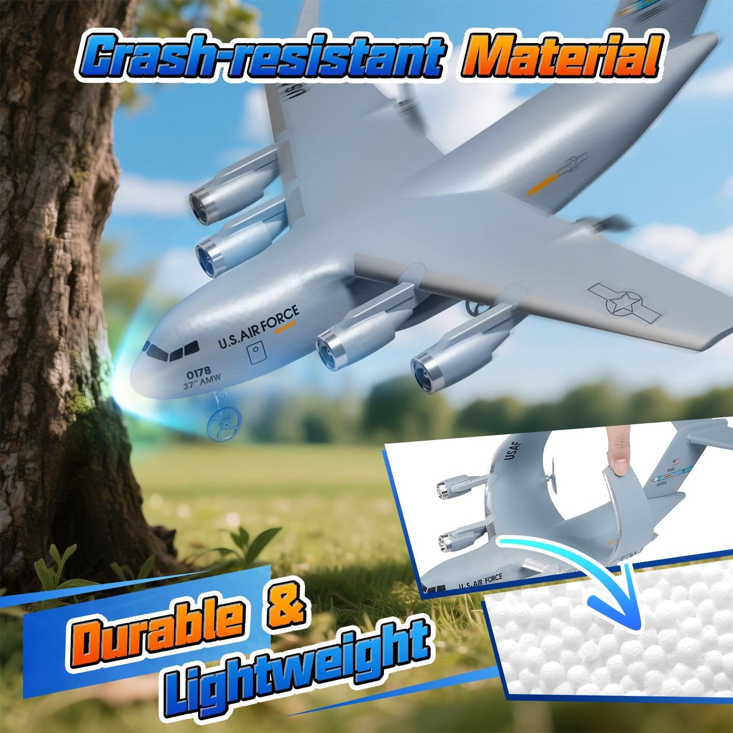 AIGIMU RC Airplane, RC Plane Ready to Fly, 2CH C-17 Remote Control Airplane with 6-axis Gyro Stabilizer Globemaster III Military Transport Aircraft for Beginners Boys Kids Adults