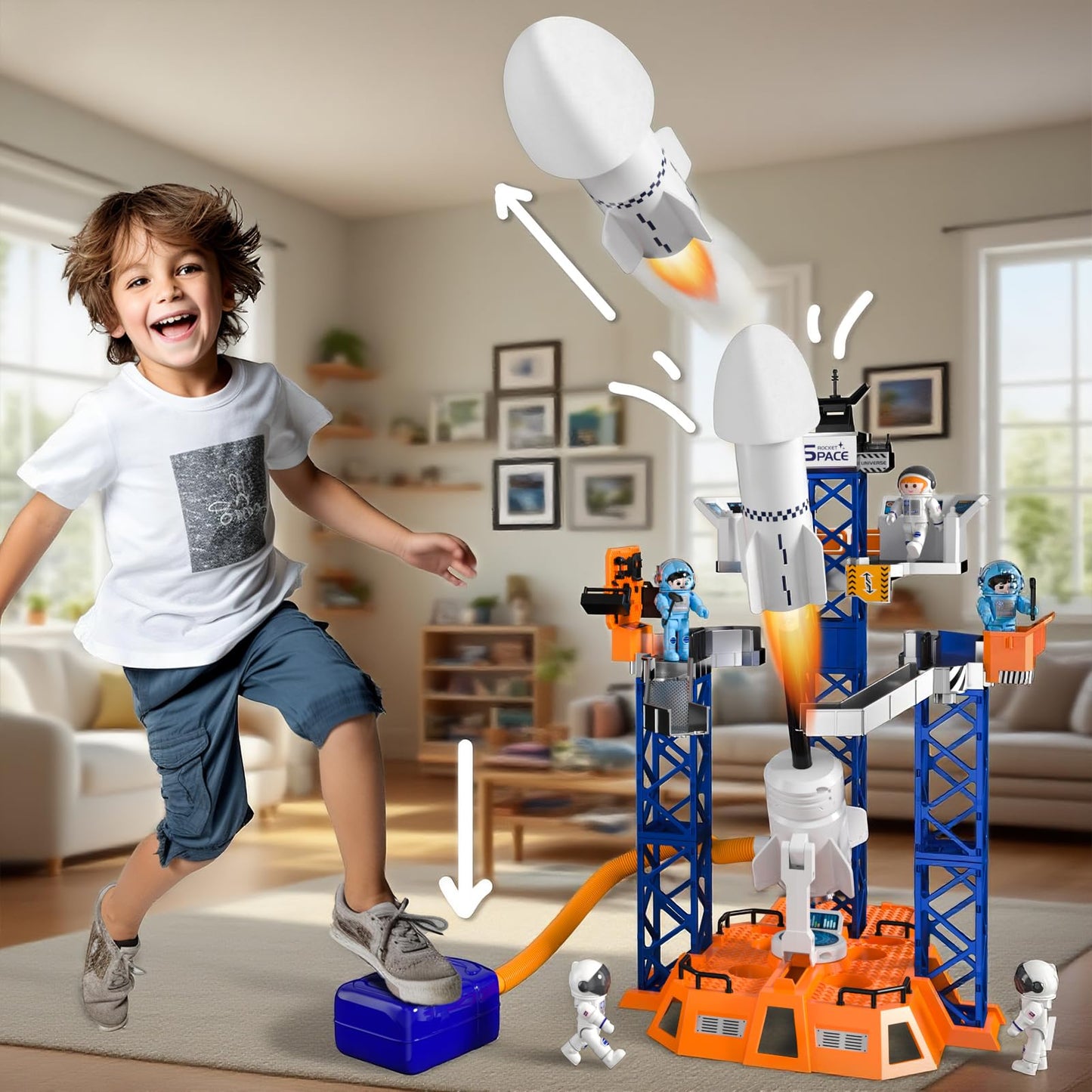 BLmukce Space Rocket Toys for Kids 3 4 5 6 7 8 Year Old Boys, Kids Spaceship and Rocket with Astronauts Figures and Rocket Launcher for Indoor Outdoor, Birthday Toy for Boys Girls Age 3-5