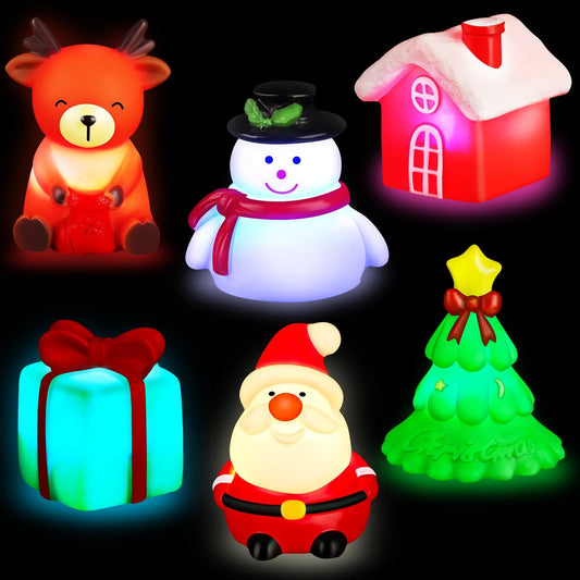 ANGGIKO 6 Pcs Christmas Light Up Bath Toys, Christmas Theme Flashing Light Bathtub Toys, LED Floating Bath Toy for Toddlers, Baby Shower Toys for Infants Kids, Christmas Birthday Gifts