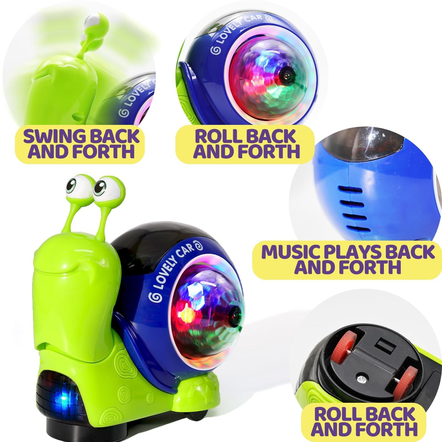Hunfur Auto-Sensing Snail Crawling Toy,Dynamic LED Lights Music Interactive Toy for Baby Infant Boy Girl, Funny Birthday for Toddler