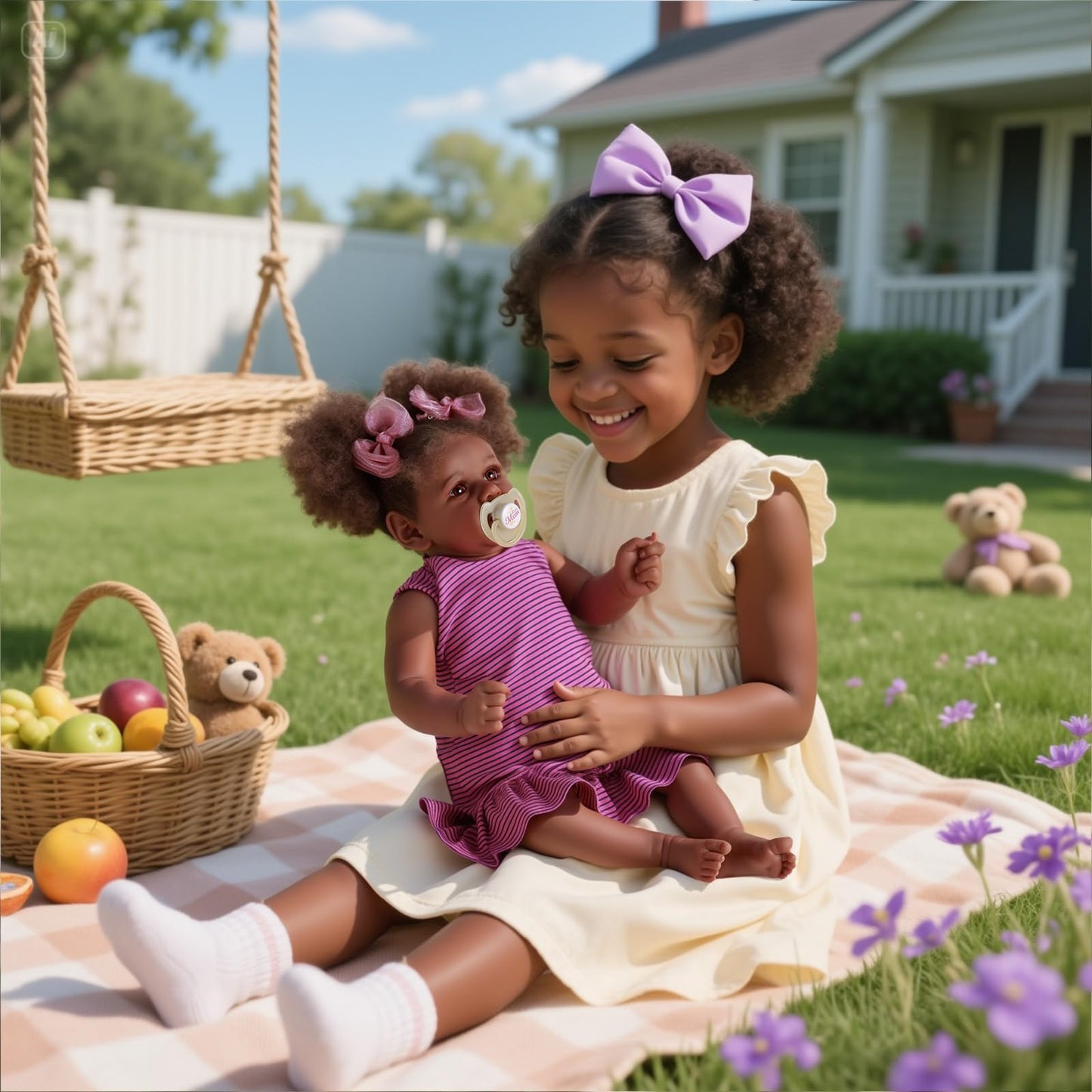 JIZHI Reborn Baby Dolls Black - 22 Inch Lifelike Soft Body Realistic-Newborn Baby Dolls Taupe Eyes Caramel Skin Tone Pink Striped Skirt Real Life and Toy Accessories Gift for Kids Age 3