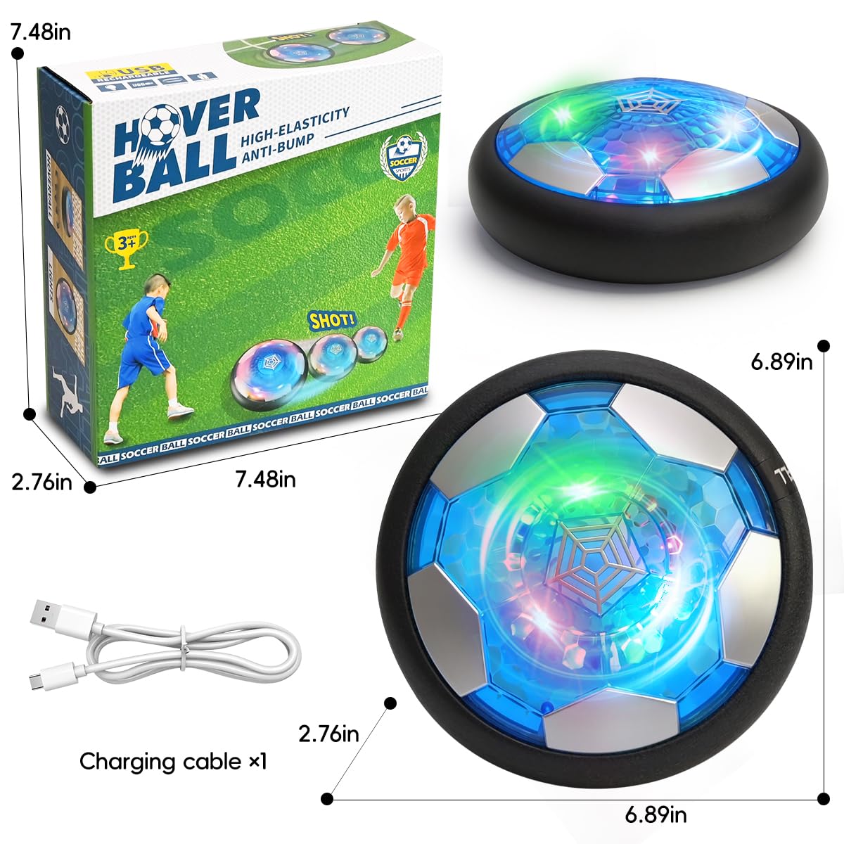 bulucoben Rechargeable Hover Soccer Ball for Kids - Boy Birthday Gifts Age 6, 7, 8, 9, 10, 11, 12 Year Old, Indoor Light-Up Air Power Floating Soccer Ball Boy Toys for Kids Age 4-6, 6-8, 8-12