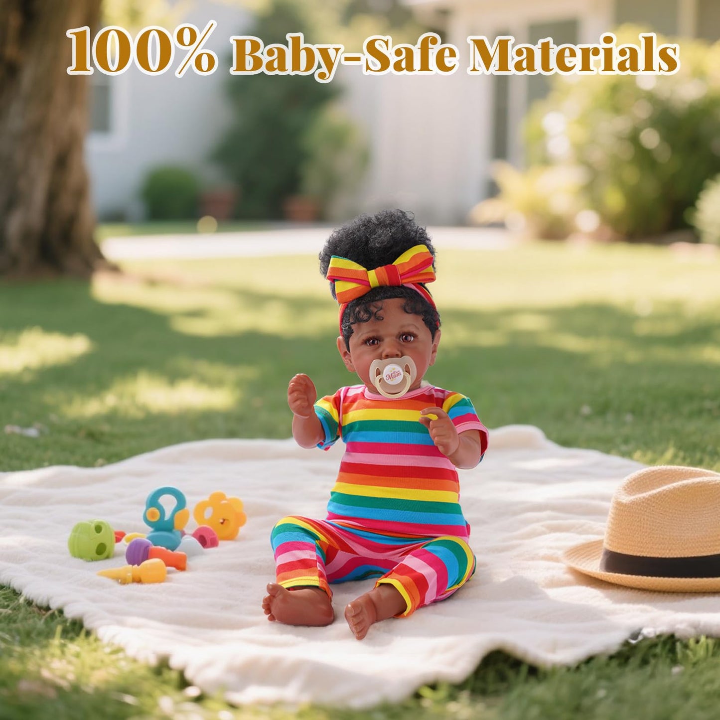 JIZHI Reborn Baby Dolls Black - Lifelike Soft Body African American Realistic-Newborn Girl Doll 20 Inch Best Birthday Gift Set and Toy Accessories Gift for Kids Age 3