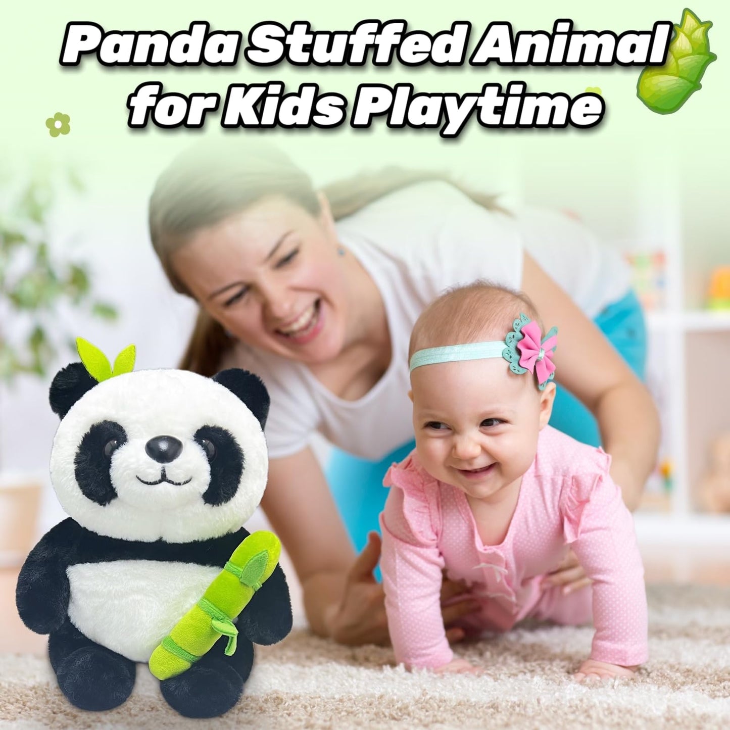 LoYuSenn Cute Panda Stuffed Animal Plush Toys, 10" Kawaii Plushies for Girls ＆ Boys, Soft Panda Stuffed Animal Holding Bamboo, Plush Toys for Baby and Kid Birthday Gifts, Party Favors