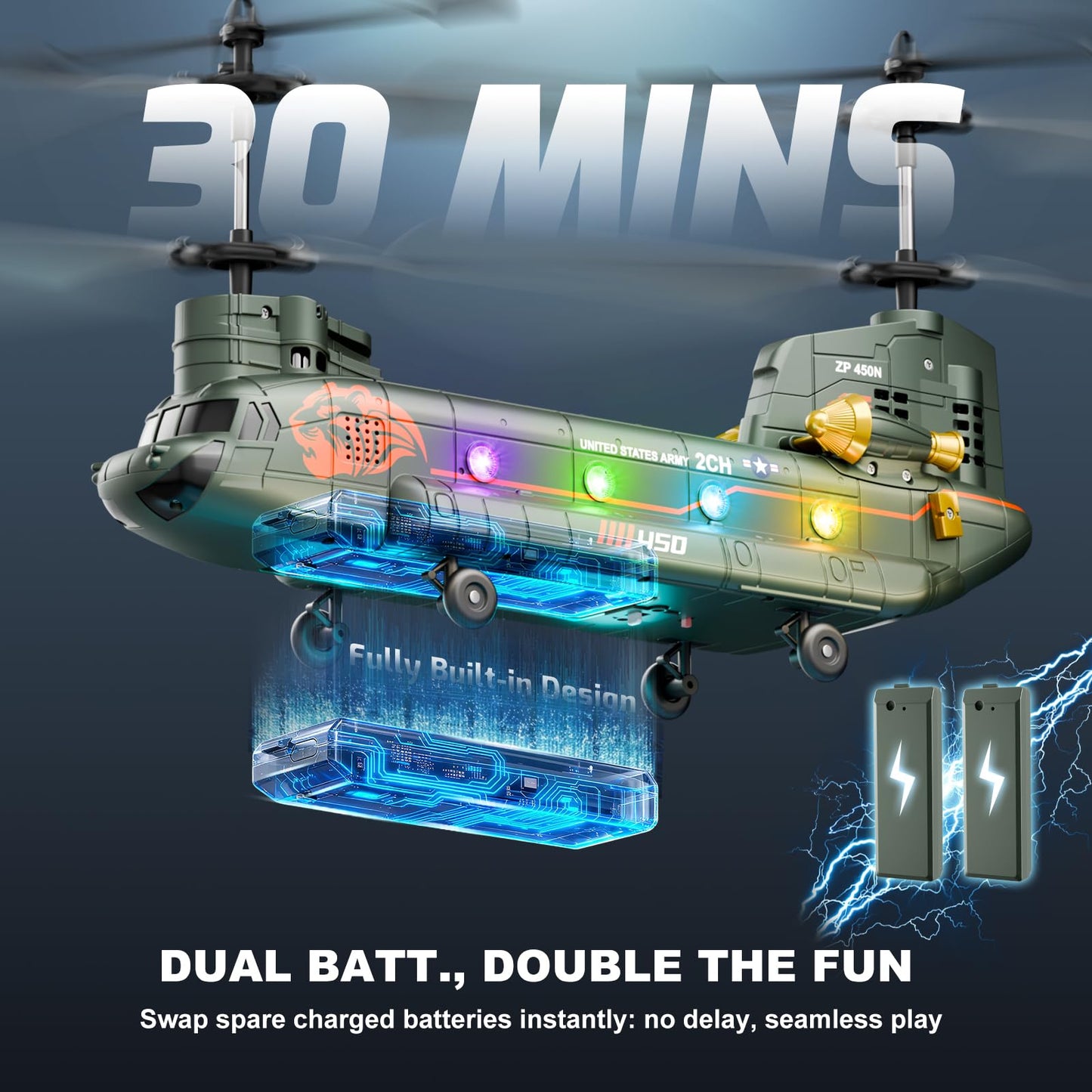 XIKOTEC Remote Control Helicopter, RC Helicopters with Altitude Hold, One Key take Off/Landing, LED Light, Low Battery Reminder, Military Transport Army Helicopter Toys for Kids and Military Fans