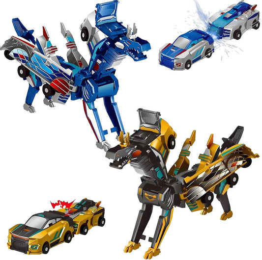 M MITLINK 2PCS Dinosaur Transforming Car Toy, Magnetic Cars Transform into Dinosaurs, Fun - Collision Transformation Car Toys for Boys & Girls, Party Favors Gift for Birthday, Christmas (Colorful)