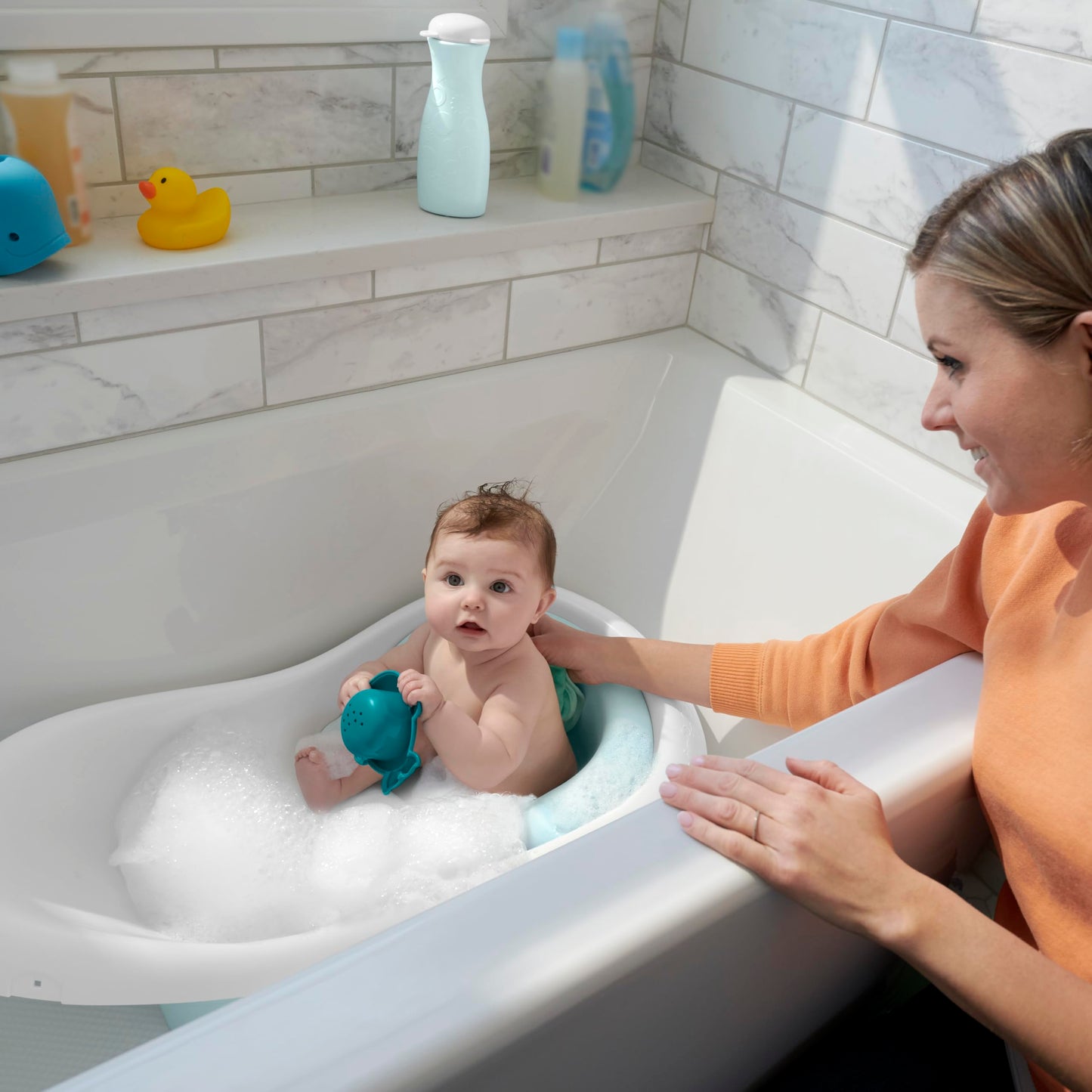 Fisher-Price™ Baby to Toddler Bath 4-in-1 Sling 'N Seat Tub with Removable Infant Support and 2 Toys, Pacific Pebble