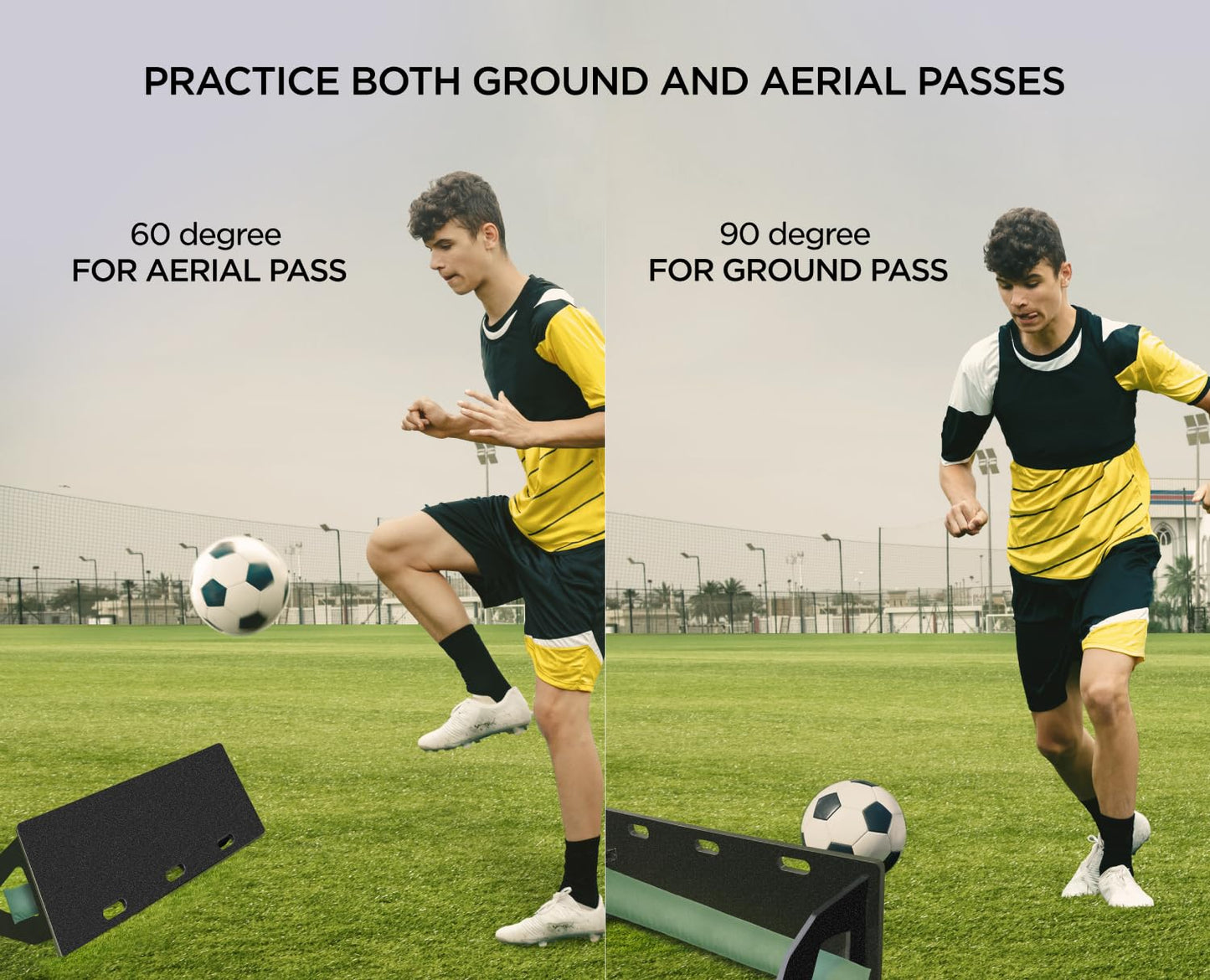 ZivPlay Soccer Rebounder Board Soccer Training Equipment Portable Wall Trainer for Kick Back Practice with 2 Ball Rebound Angles Includes Sand Bag 32 x 12 Inch