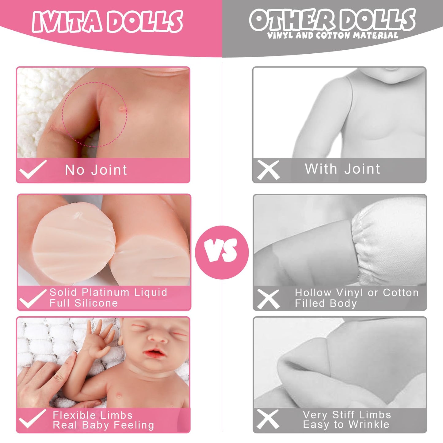 IVITA 14 inch Sleeping Silicone Baby Dolls Girl Weighted 3.81 lb,[NOT Vinyl],Silicone Full Body Reborn Realistic Real Life Lifelike Newborn Soft Babies with Accessories & Gift Box for Kids Age 3+