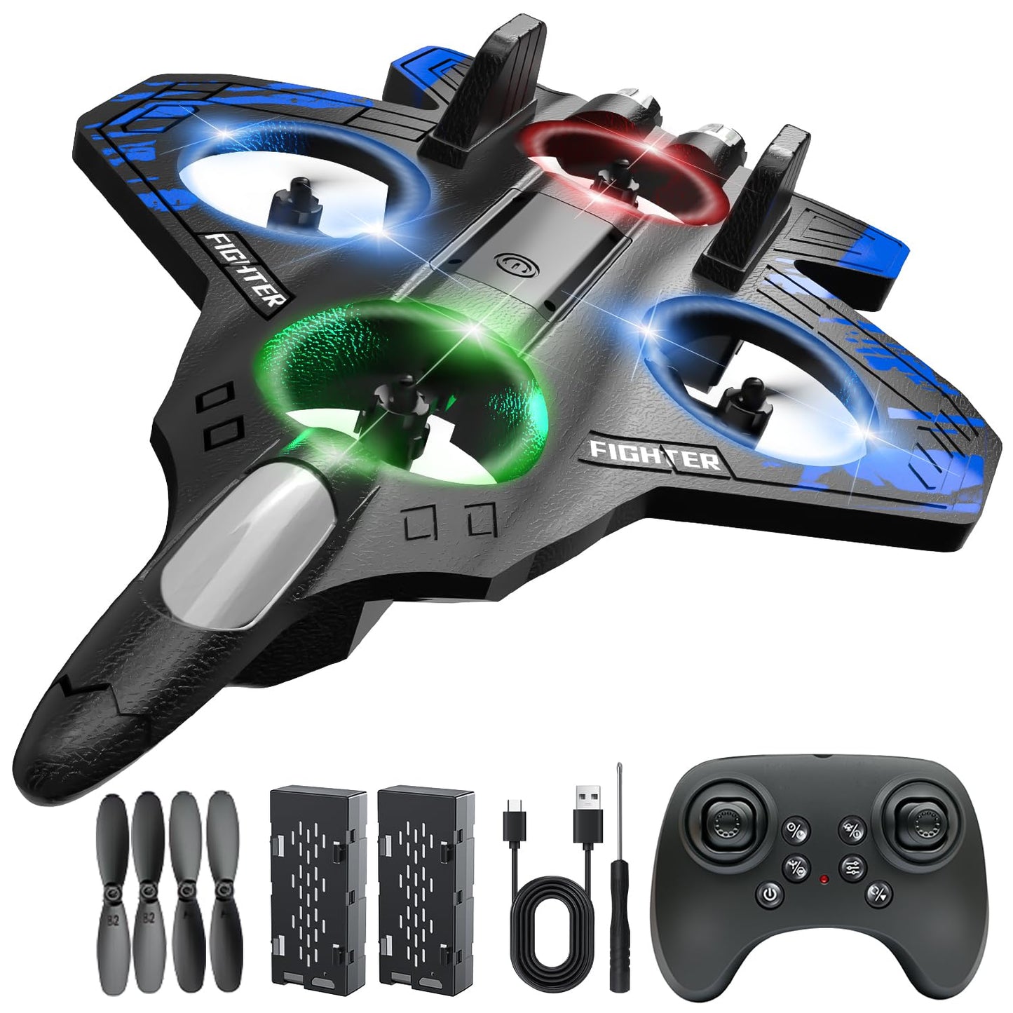 Lovovia Foam Remote Control Airplanes, RC Planes with Light, RC Airplane Fighter Jet for Kids Adults 8-16, 360° Flip, Stunt Roll, Drones for Kids 8-12, Airplane Toy Gifts for Kids Boys(White)