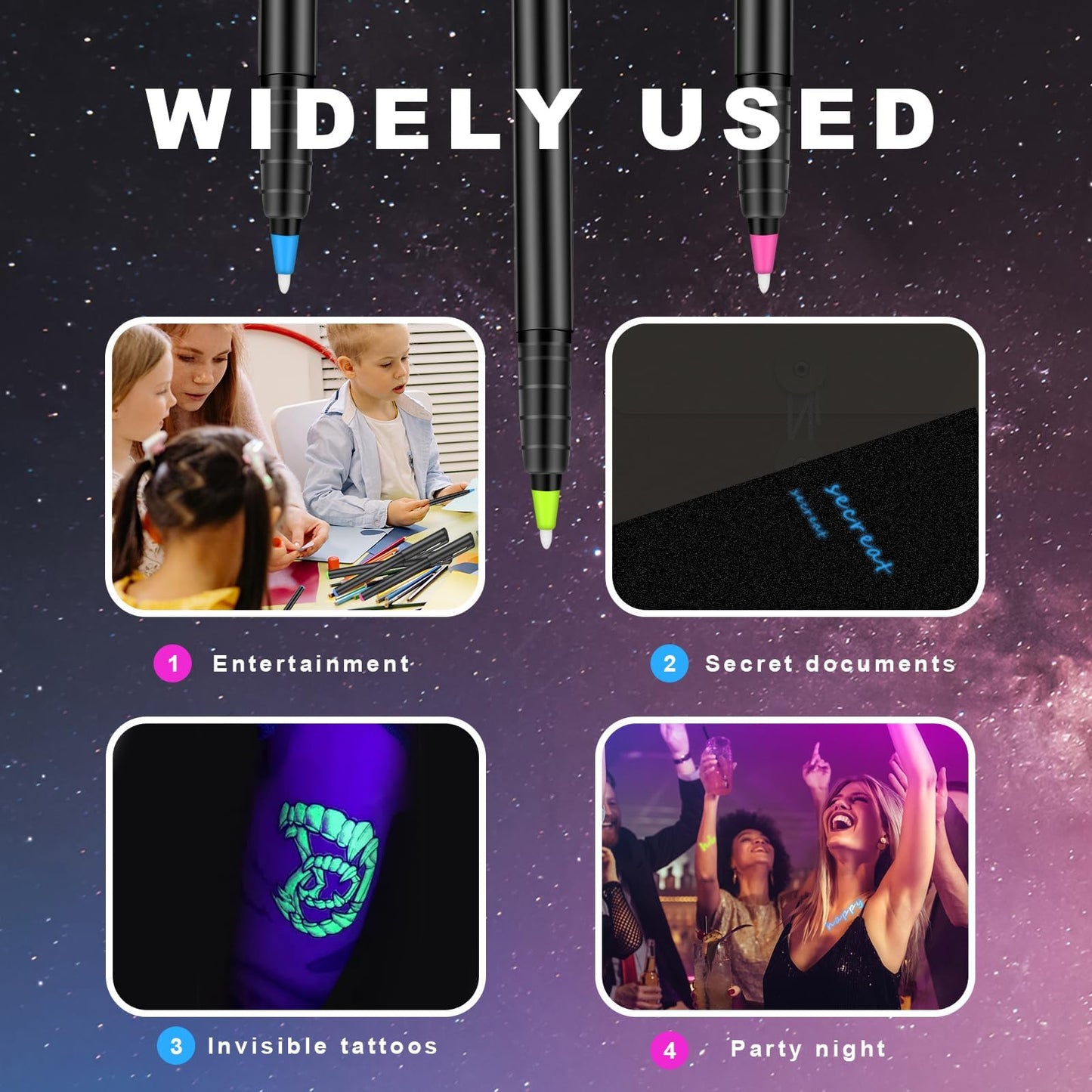 Daemson Invisible Ink Pen, Spy Pen with 6 PCS Mini UV LED Keychain Flashlight, Disappearing Ink Magic Pens with Black Light Markers for Secret Notes, Fit for Christmas Halloween Holiday Gifts (6 PCS)