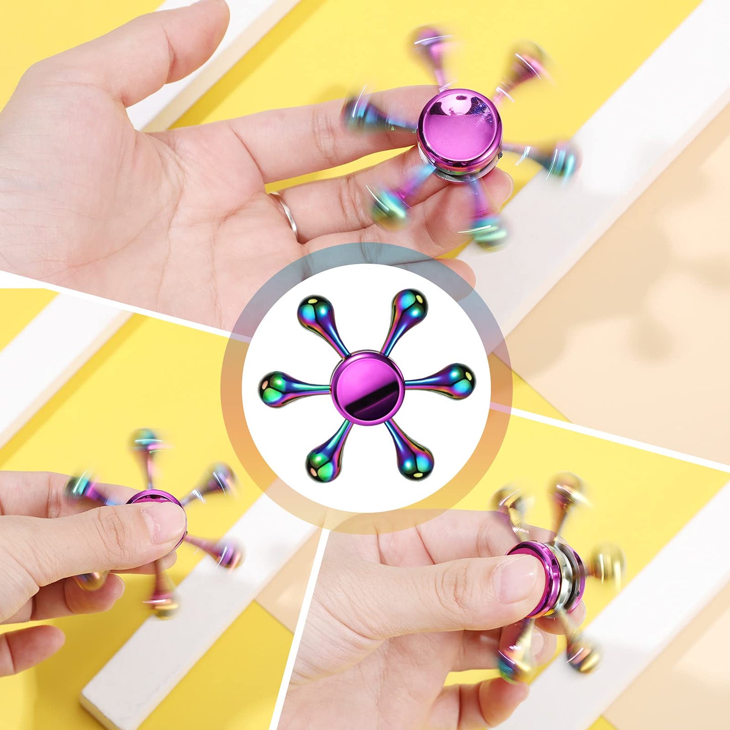 Lewtemi 8 Pieces Rainbow Metal Spinner Cool Finger Spinners High Speed Hand for Stress Anxiety Relief Gift for Adults and Teens(Chic Style)