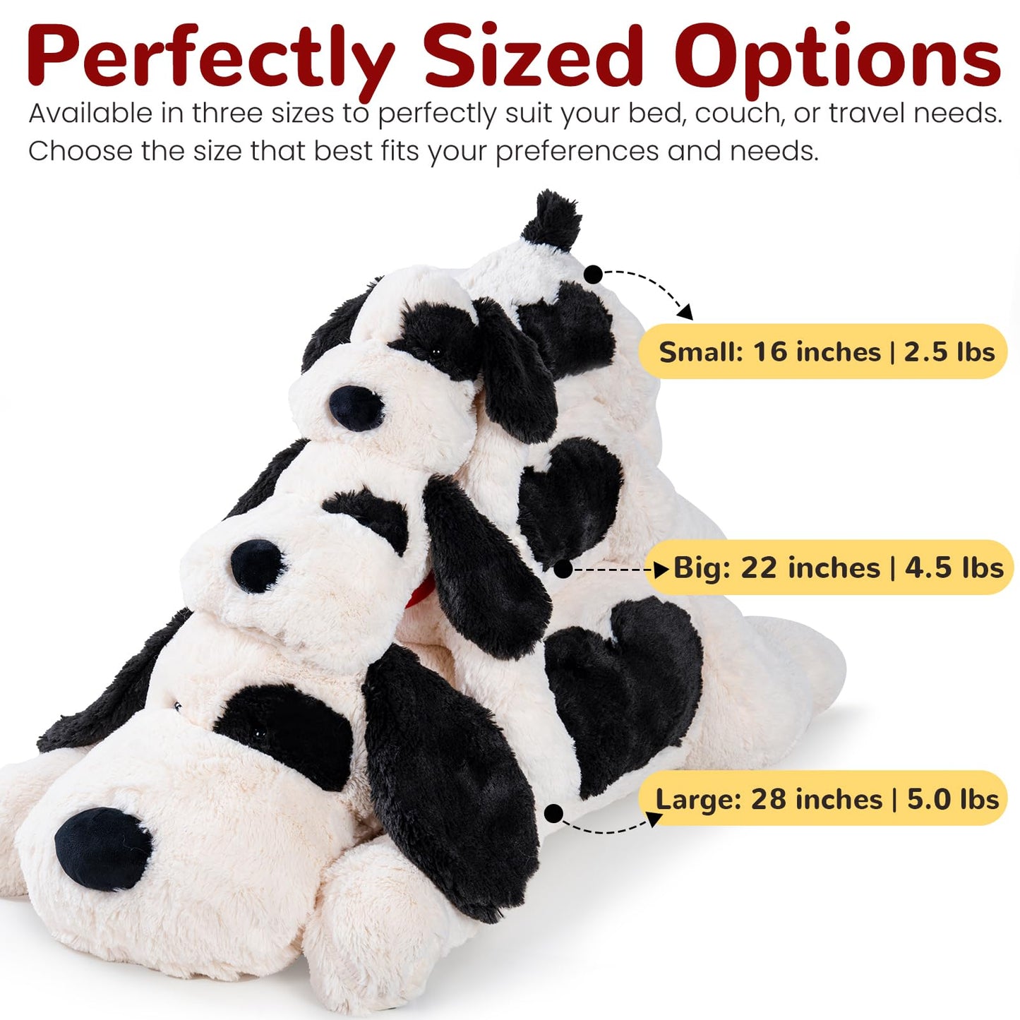 meowtastic Black & White Dog Weighted Stuffed Animals - 22 Inch 4.5 Pounds Weighted Plush Dog Stuffed Animals - Big Stuffed Dog Plush Pillow - Cute Plush Toys Gifts for Kids & Adults (22" 4.5 lbs)
