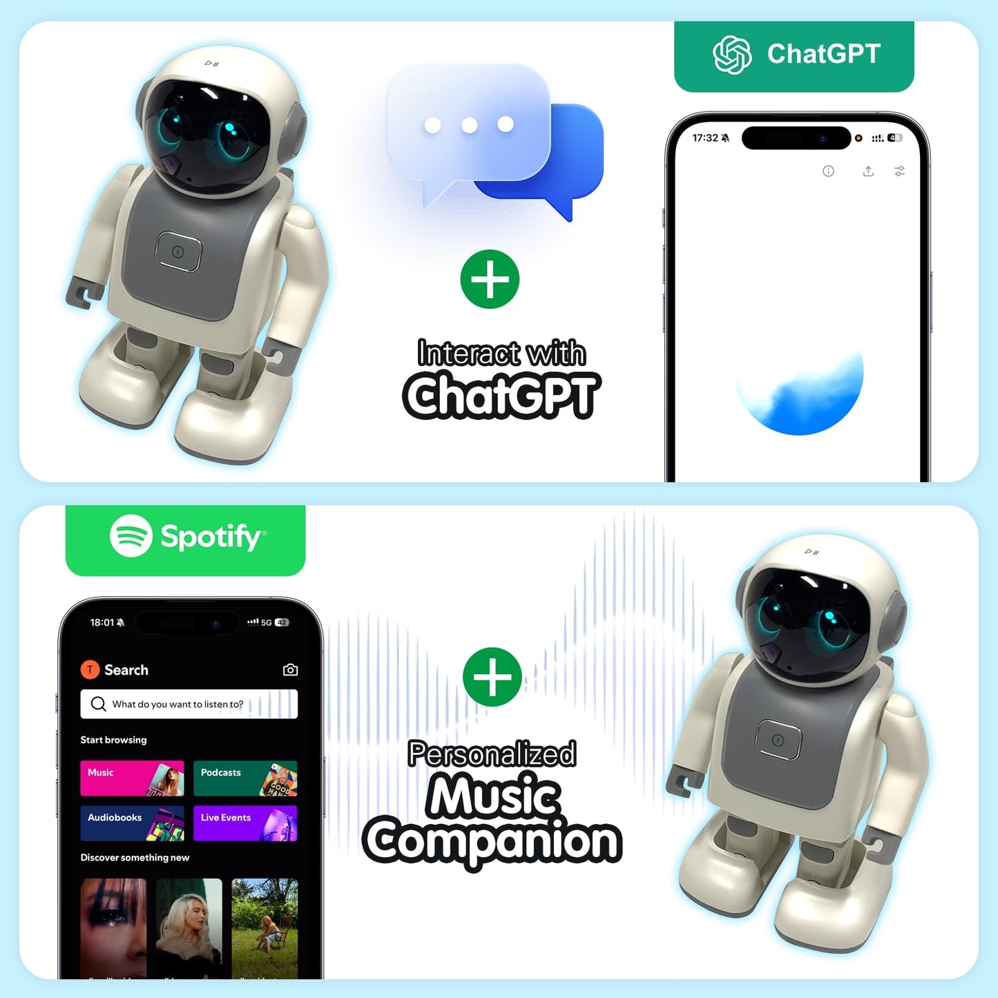 Gsou Dancing Robot Speaker Toys for Kids & Adults, Portable Dancing Bluetooth Speaker with LED Lights, Intimate Companion, Programmable Interactive Robot Toys with iOS & Android APP Remote