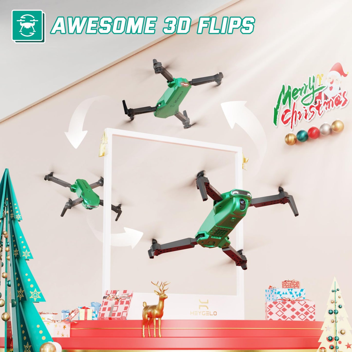 Foldable Drones for Kids Beginners - With 1080P HD Camera, FPV Remote Control Quadcopter, One Key Start/Land, Altitude Hold, 2 Batteries RC Helicopter Toys Gifts for Boys (Green)