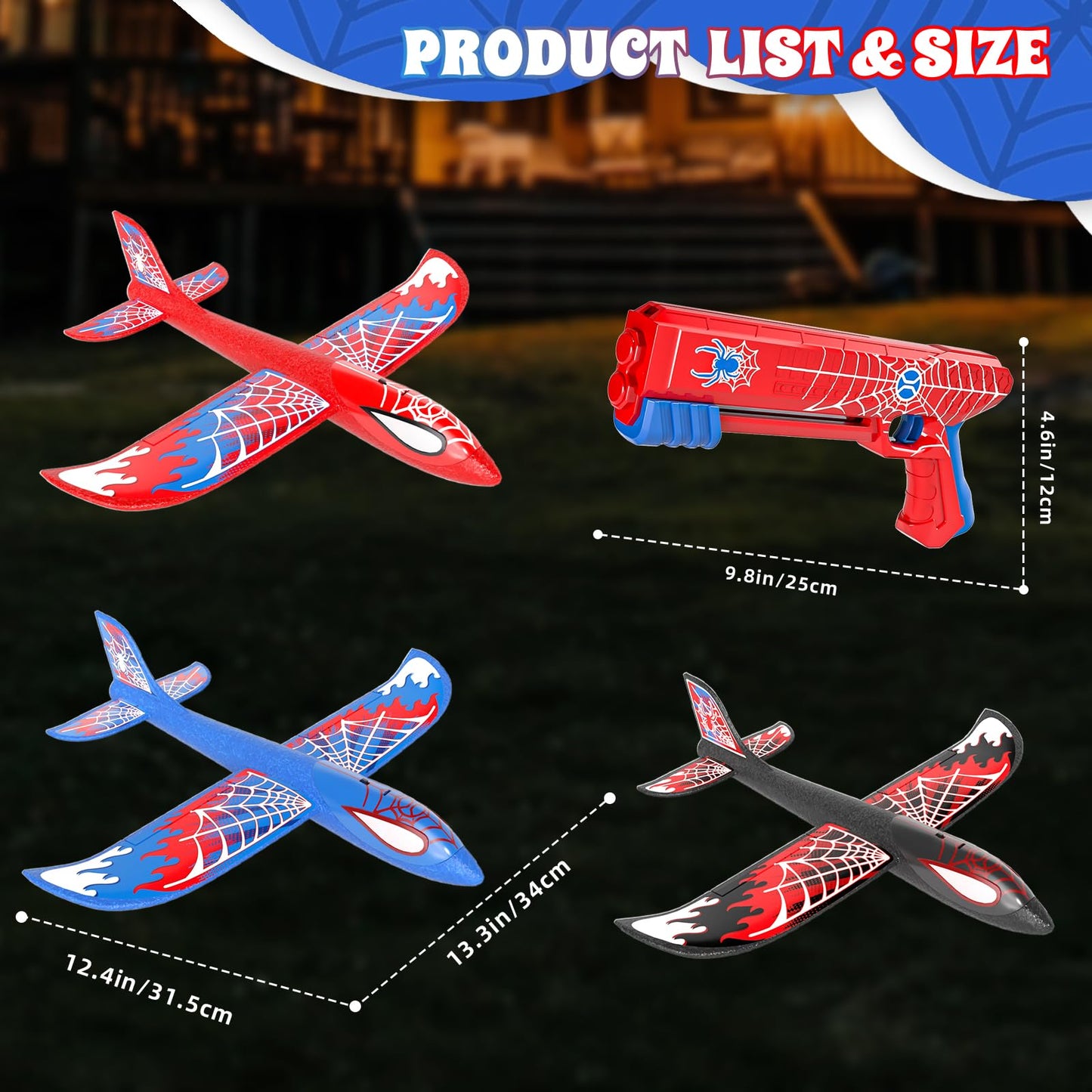 Doloowee Foam Airplane Launcher Toys for Kids, Outdoor Sport Flying Toys, 3 Pack 12.6" Foam Glider LED Plane, 1 Catapult with 3 Foam Planes, Gifts for 3 4 5 6 7 8 9 10 12 Year Old Boys Girls