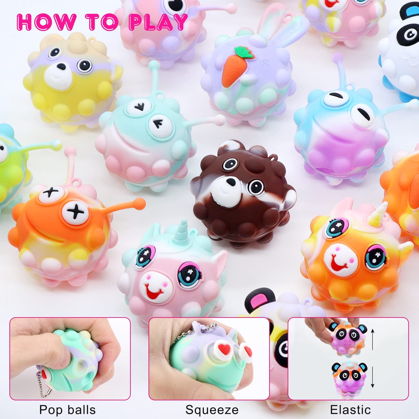 18 Pack Fidget Balls Party Favors, 2 inch 3D Animal Pop Balls Fidget Toys, Party Favors for Kids 4-12, Goodie Bags Stuffers, Pinata Stuffers, Birthday Gifts, Classroom Prizes, Treasure Box Toys