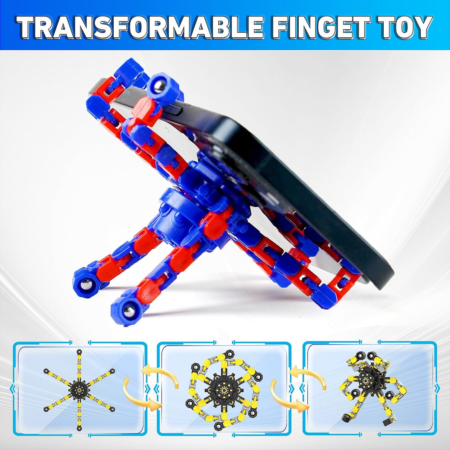 Easter Basket Stuffers Transformable Fidget Spinners,9PCS Funny Sensory Fidget Toys Deformable Chain DIY Robot Spinner,Fingertip Stress Relief Gyro Toy Kids Easter Basket Stuffers Party Favors